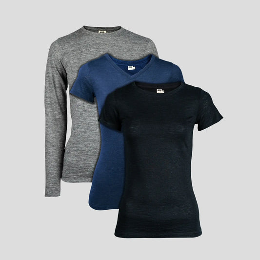 Mix 3 Pack - Women's Alpaca Wool Shirts: 160 Ultralight Crew Neck, V-Neck & Long Sleeve cover