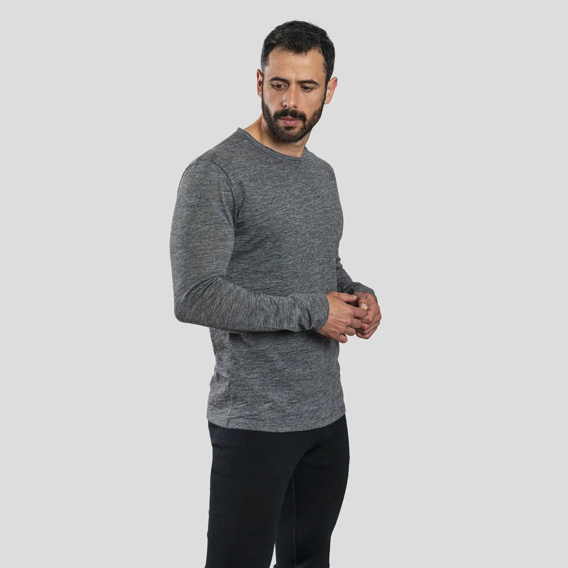 Men's Alpaca Wool Long Sleeve Base Layer: 160 Ultralight color Gray