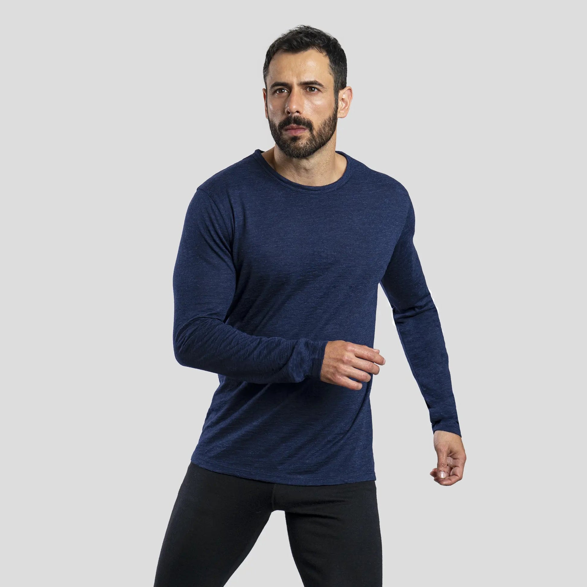 Men's Alpaca Wool Long Sleeve Base Layer: 160 Ultralight color Navy Blue