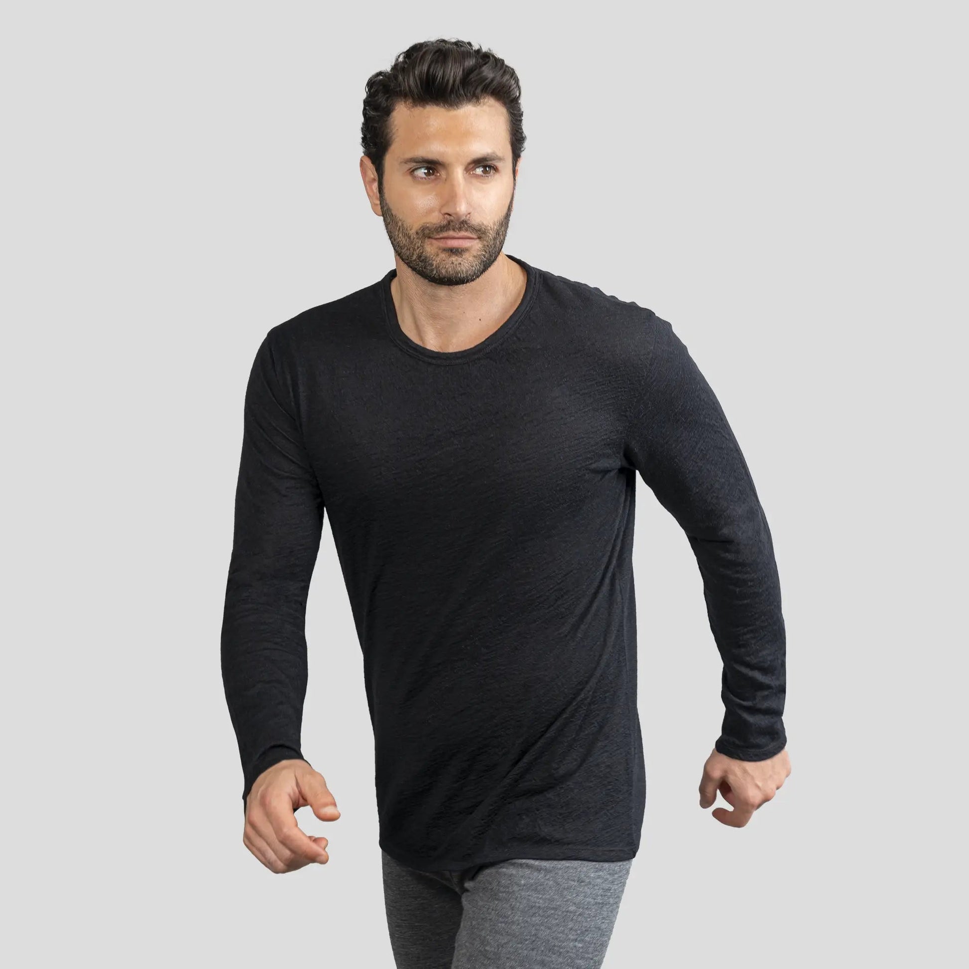 Men's Alpaca Wool Long Sleeve Base Layer: 160 Ultralight color Black