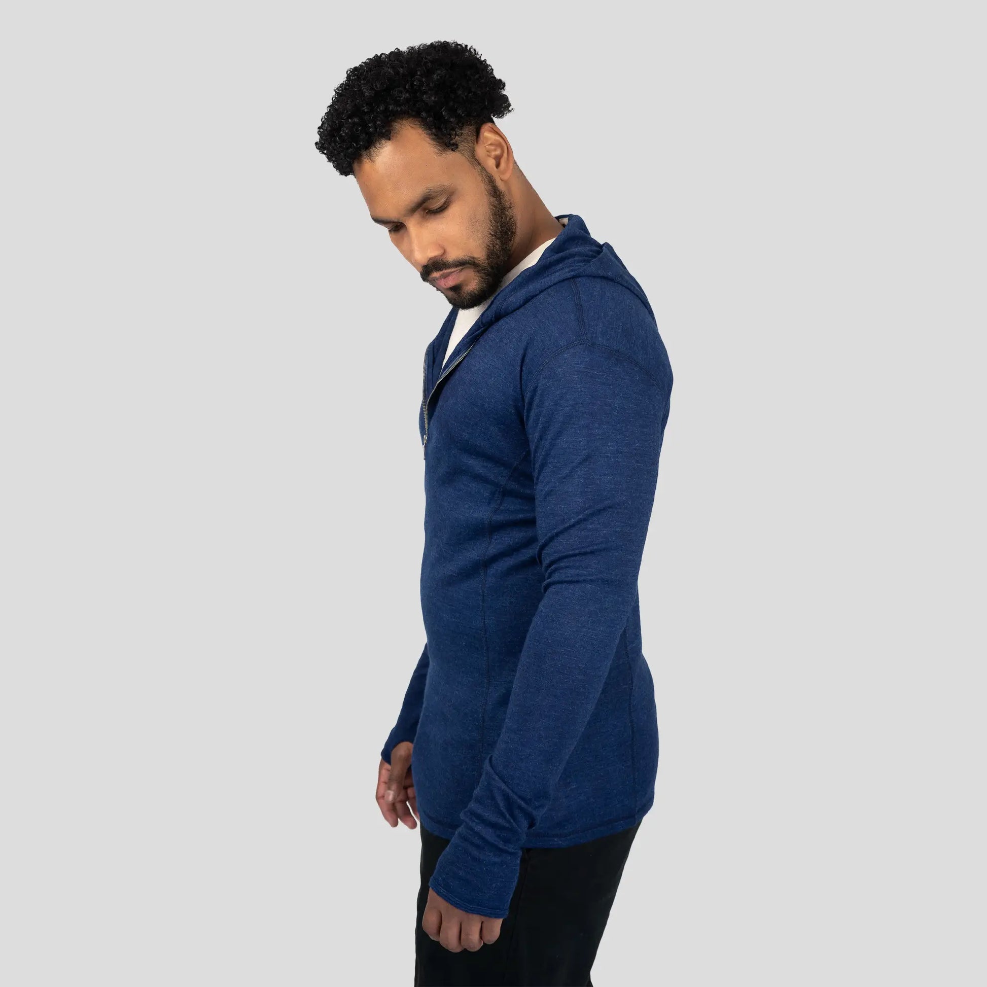 Men's Alpaca Wool Hoodie: 300 Lightweight Half-Zip color Natural Blue