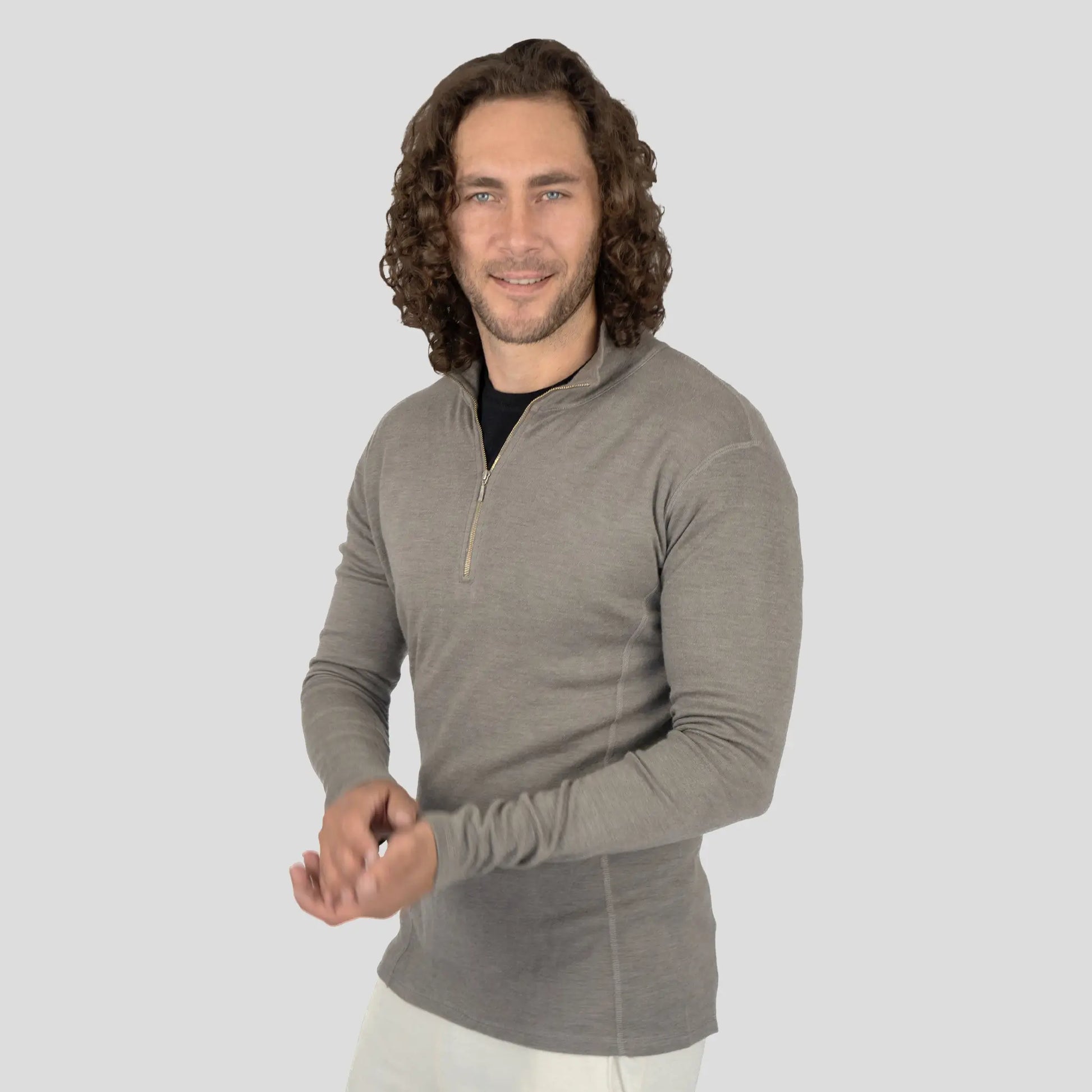 Men's Alpaca Wool Base Layer: 300 Lightweight Half-Zip color Natural Gray