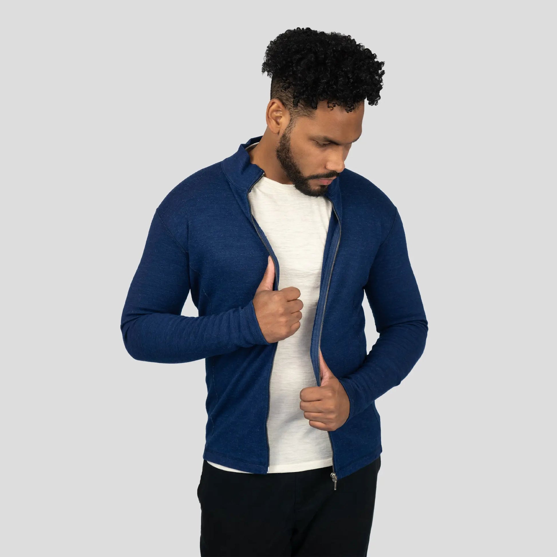 Men's Alpaca Wool Fleece Jacket: 420 Midweight Full-Zip color Natural Blue