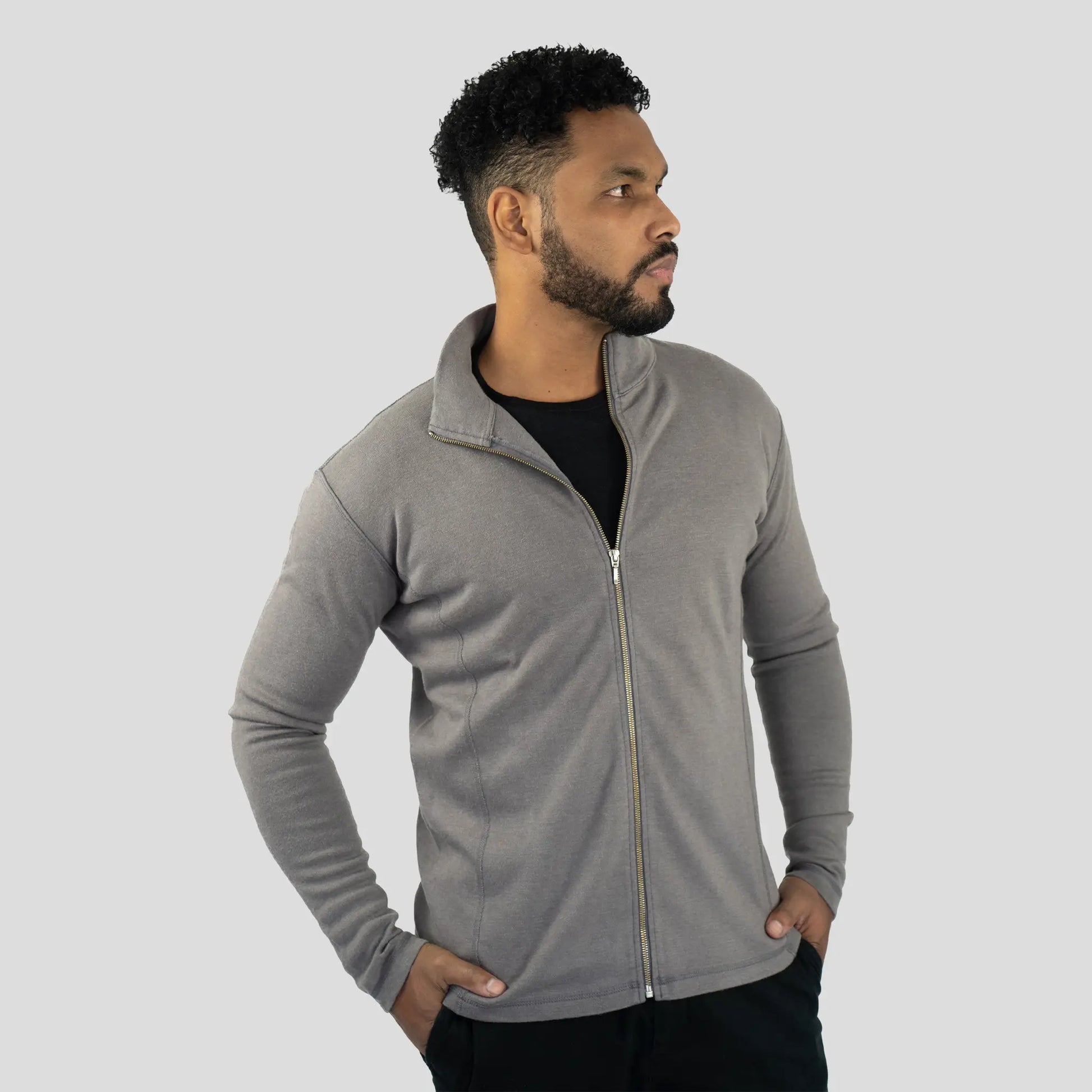 Men's Alpaca Wool Fleece Jacket: 420 Midweight Full-Zip color Natural Gray