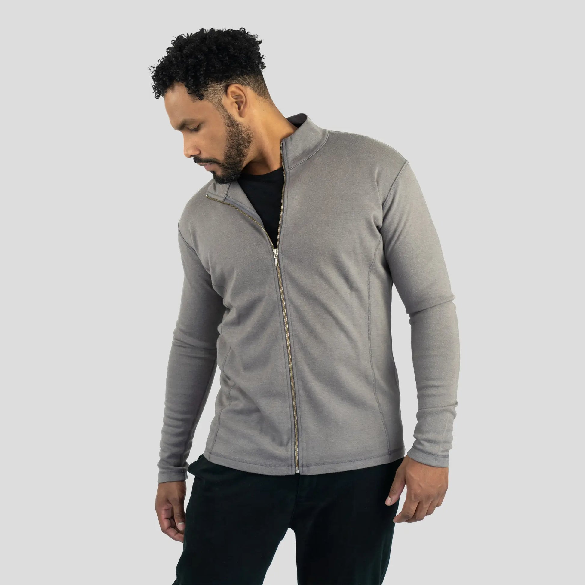 Men's Alpaca Wool Fleece Jacket: 420 Midweight Full-Zip color Natural Gray