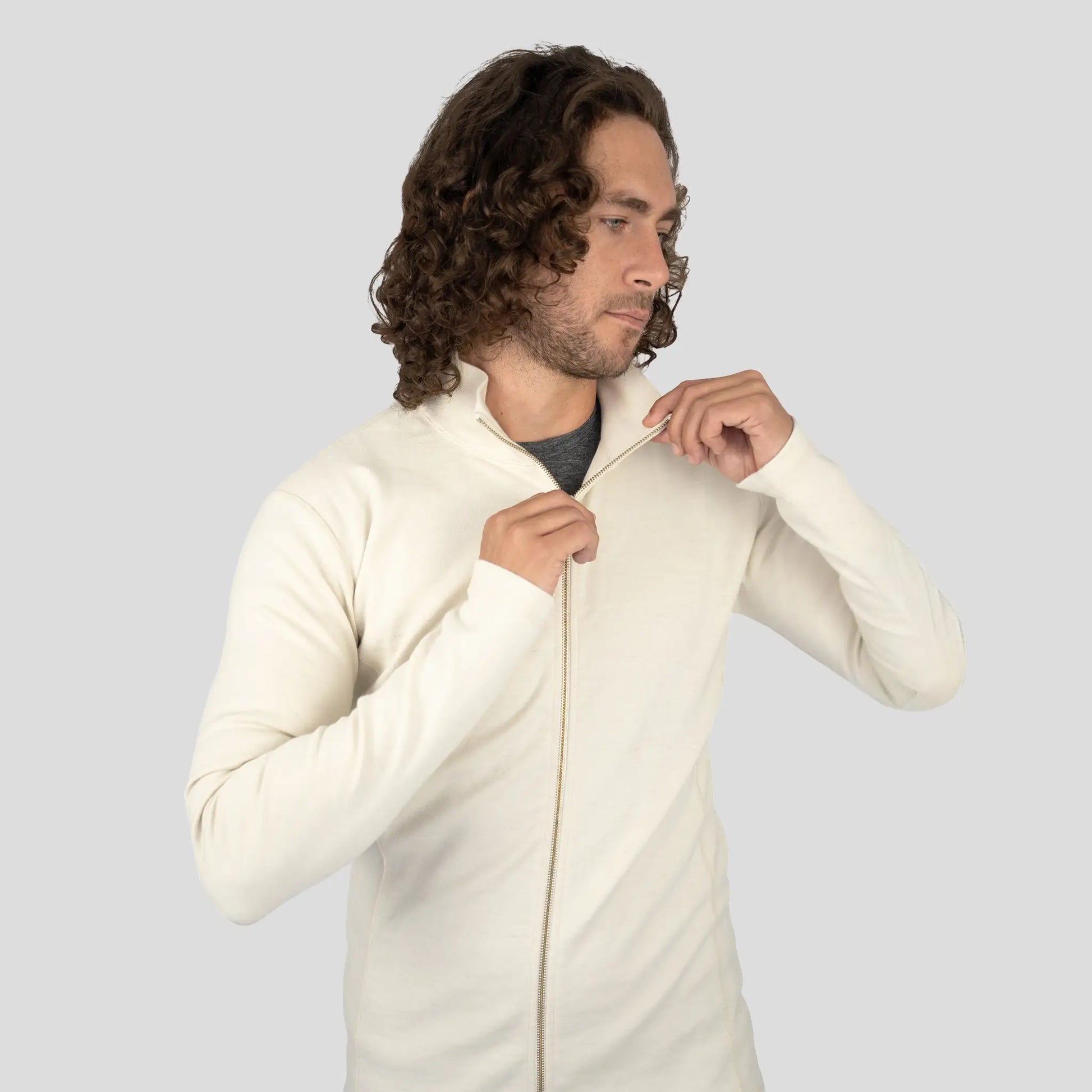 Men's Alpaca Wool Fleece Jacket: 420 Midweight Full-Zip color Natural White