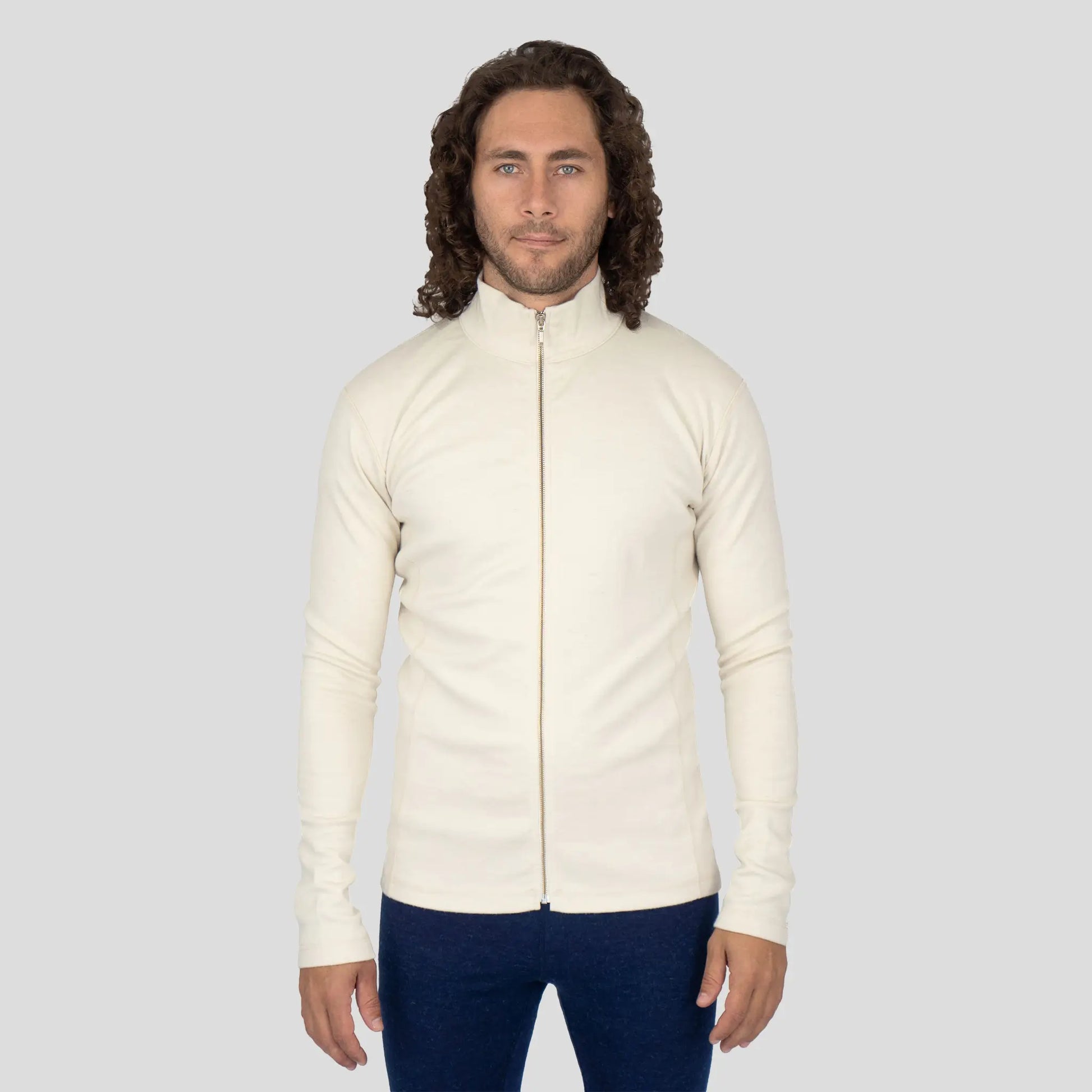 Men's Alpaca Wool Fleece Jacket: 420 Midweight Full-Zip color Natural White