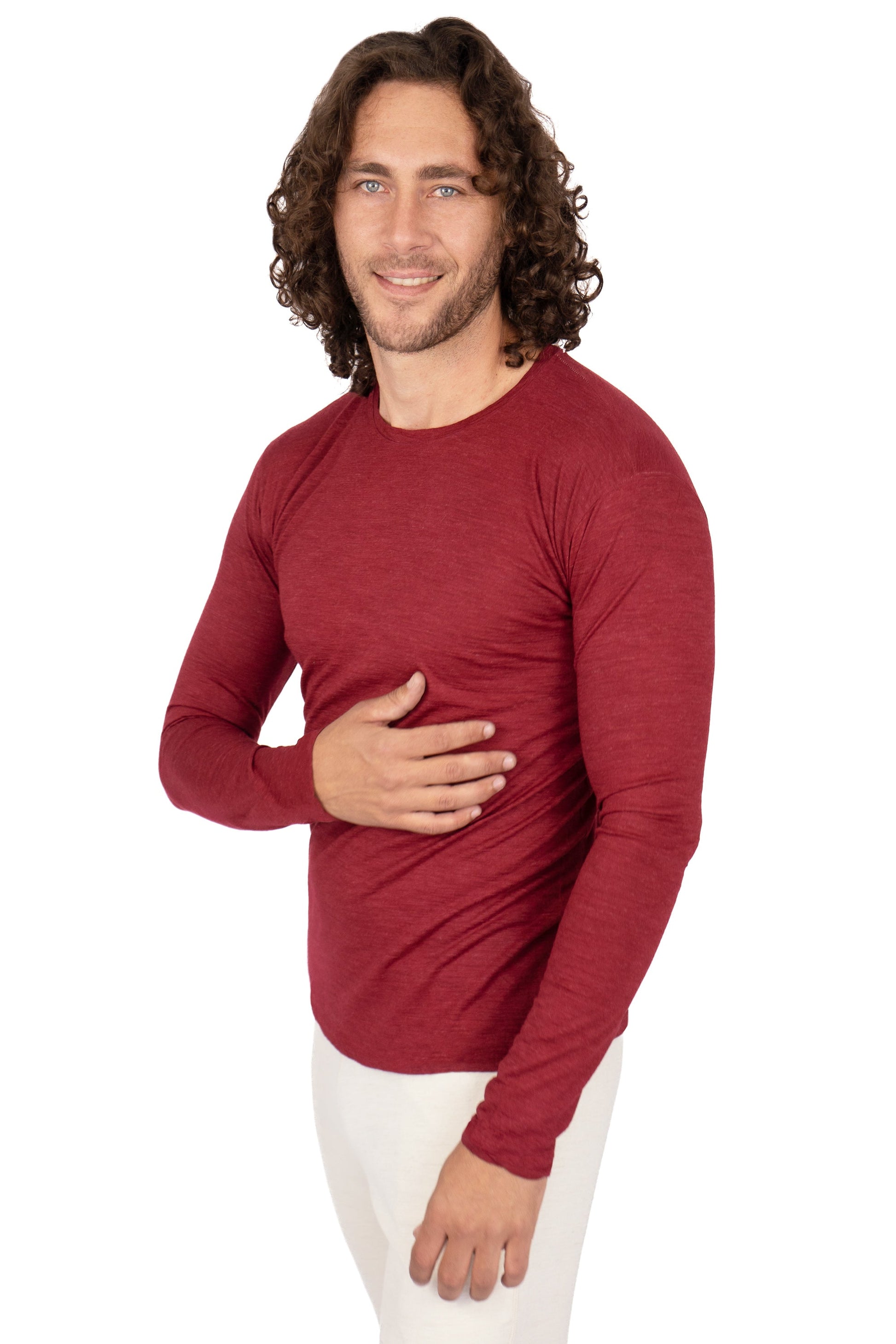 Men's Alpaca Wool Long Sleeve Base Layer: 110 Ultralight color Natural Red