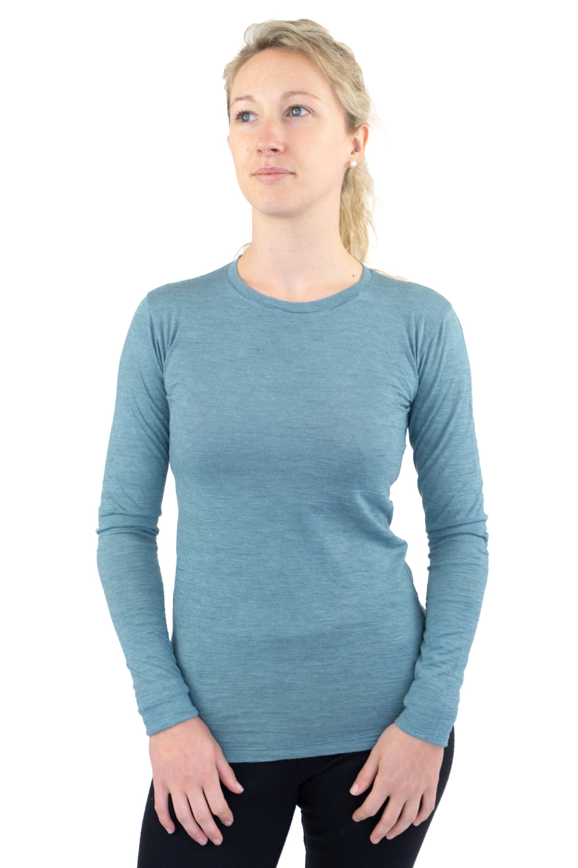 Women's Alpaca Wool Long Sleeve Base Layer: 110 Ultralight color Natural Turquoise
