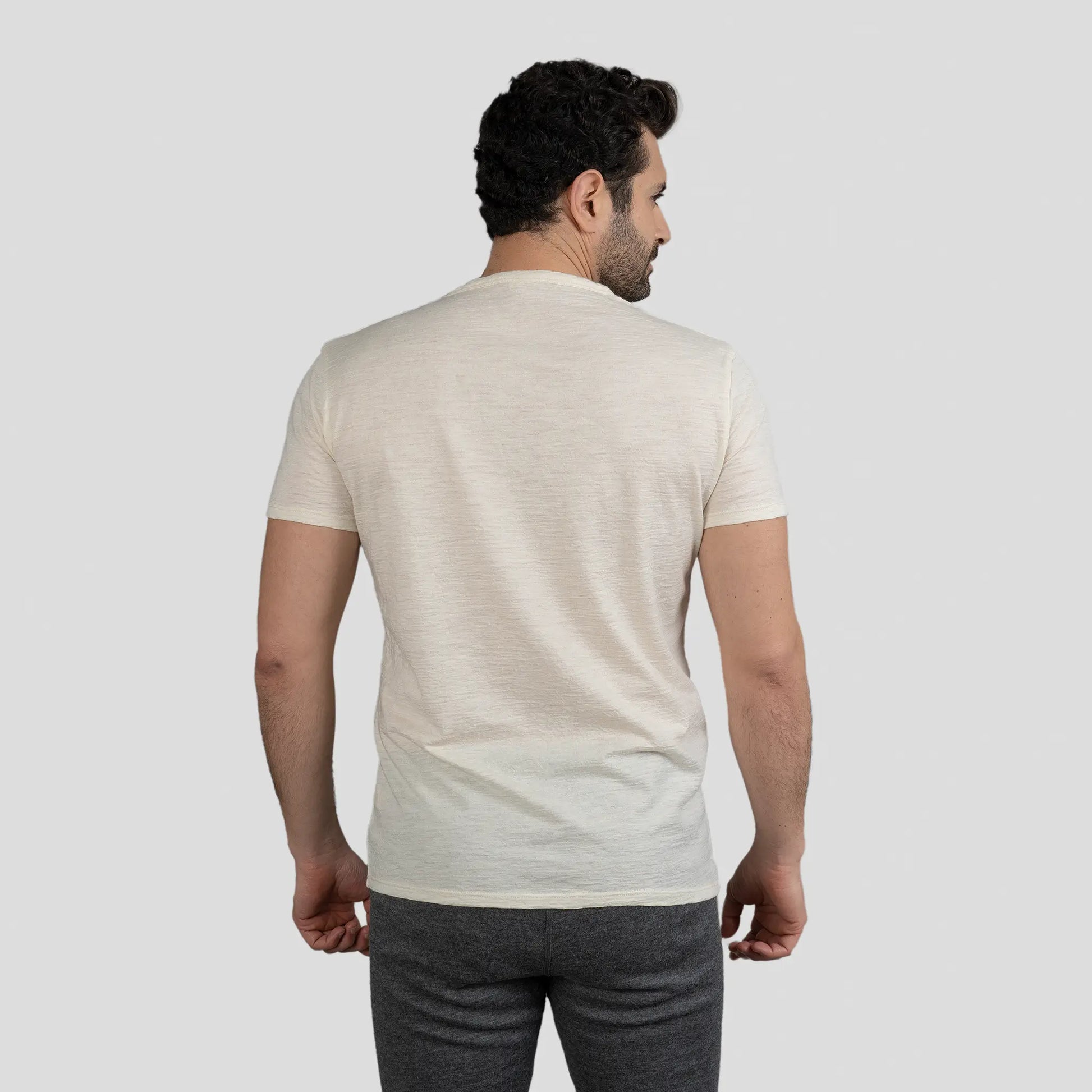 Men's Alpaca Wool Shirt: 160 Ultralight V-Neck color Natural White