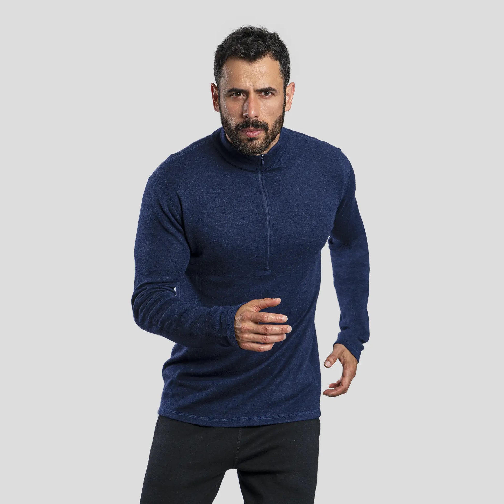 Men's Alpaca Wool Base Layer: 300 Lightweight Half-Zip color Navy Blue