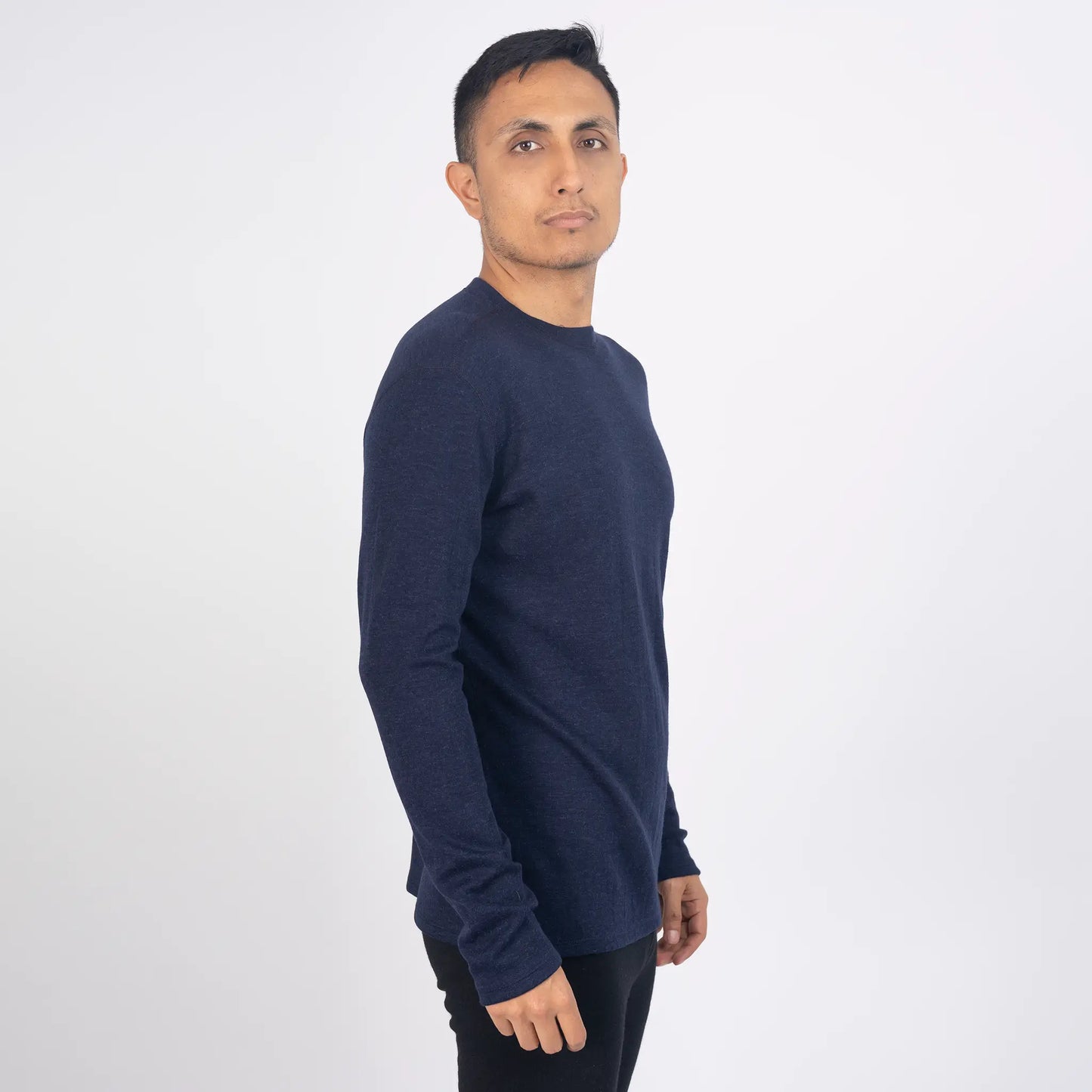 mens alpaca sweater single origin lightweight color navy blue