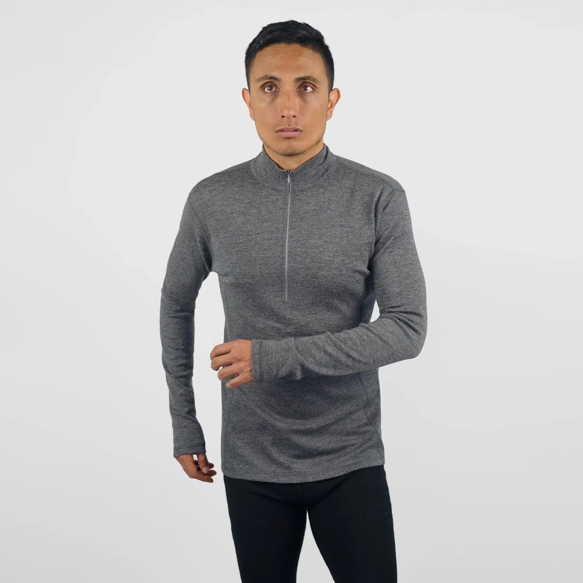 Men's Alpaca Wool Base Layer: 300 Lightweight Half-Zip color Gray