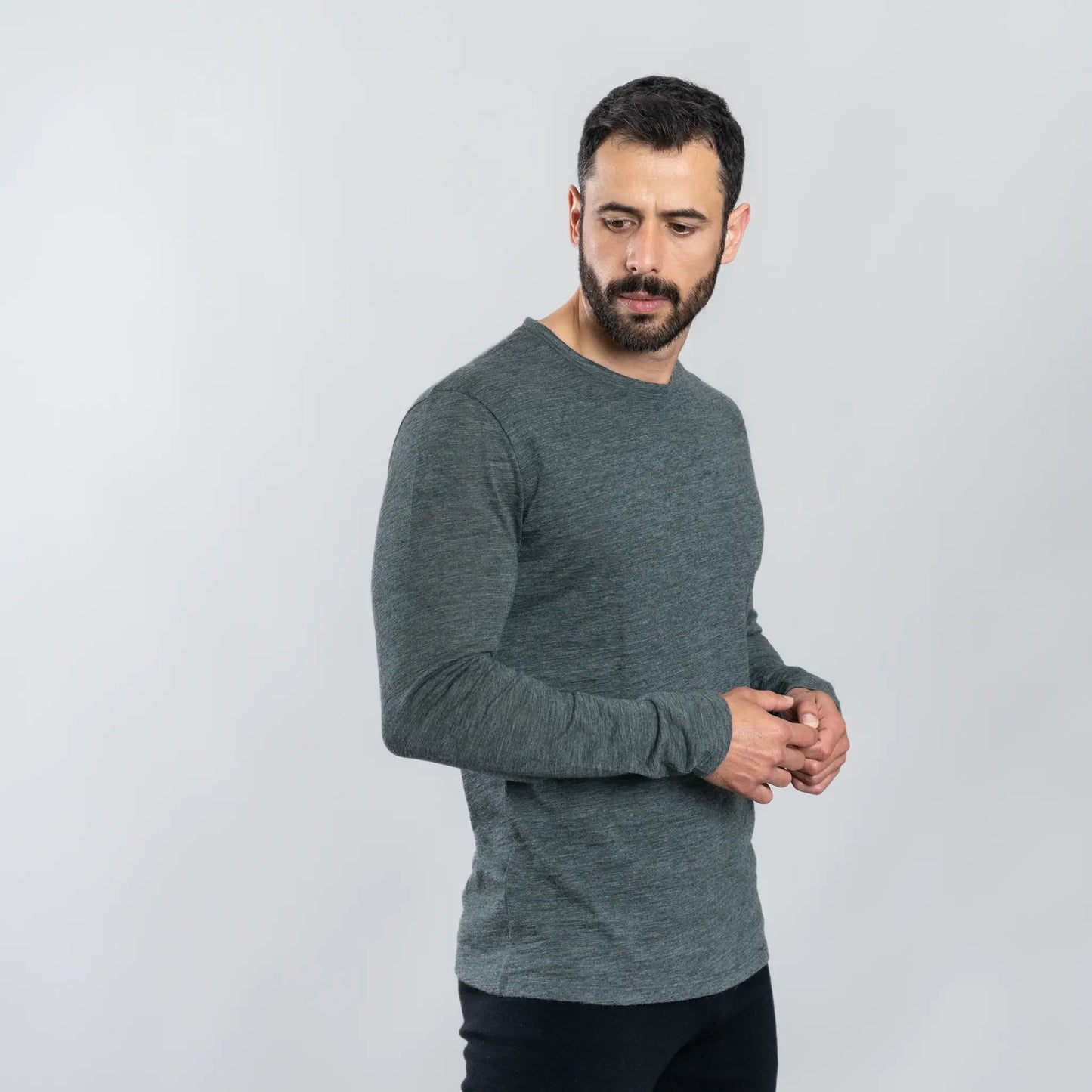 Men's Alpaca Wool Long Sleeve Base Layer: 160 Ultralight color Gray