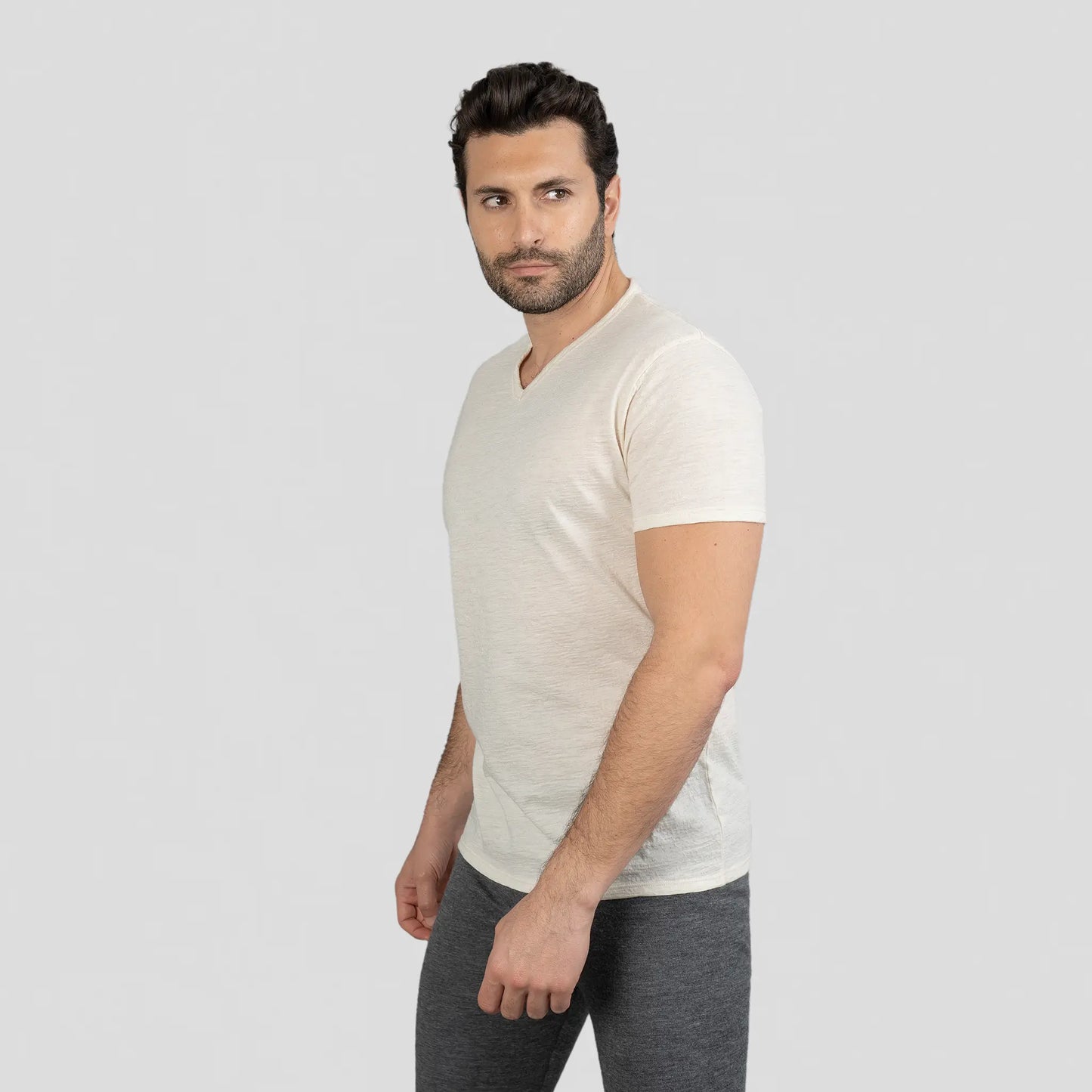 Men's Alpaca Wool Shirt: 160 Ultralight V-Neck color Natural White