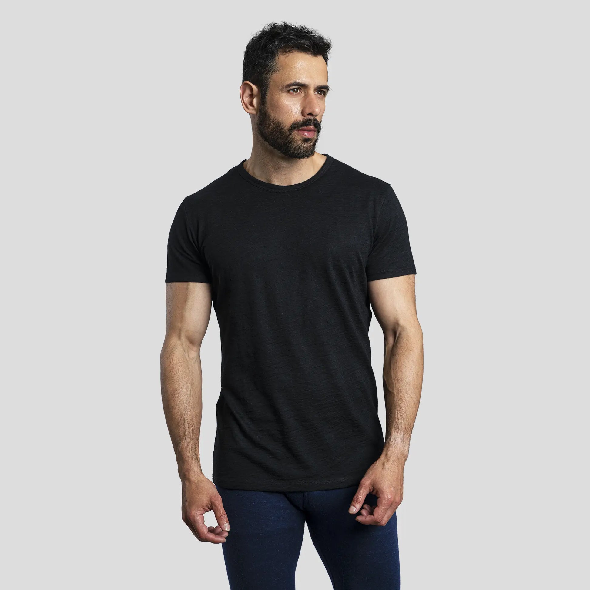 Men's Alpaca Wool T-Shirt: 160 Ultralight Crew Neck color Black