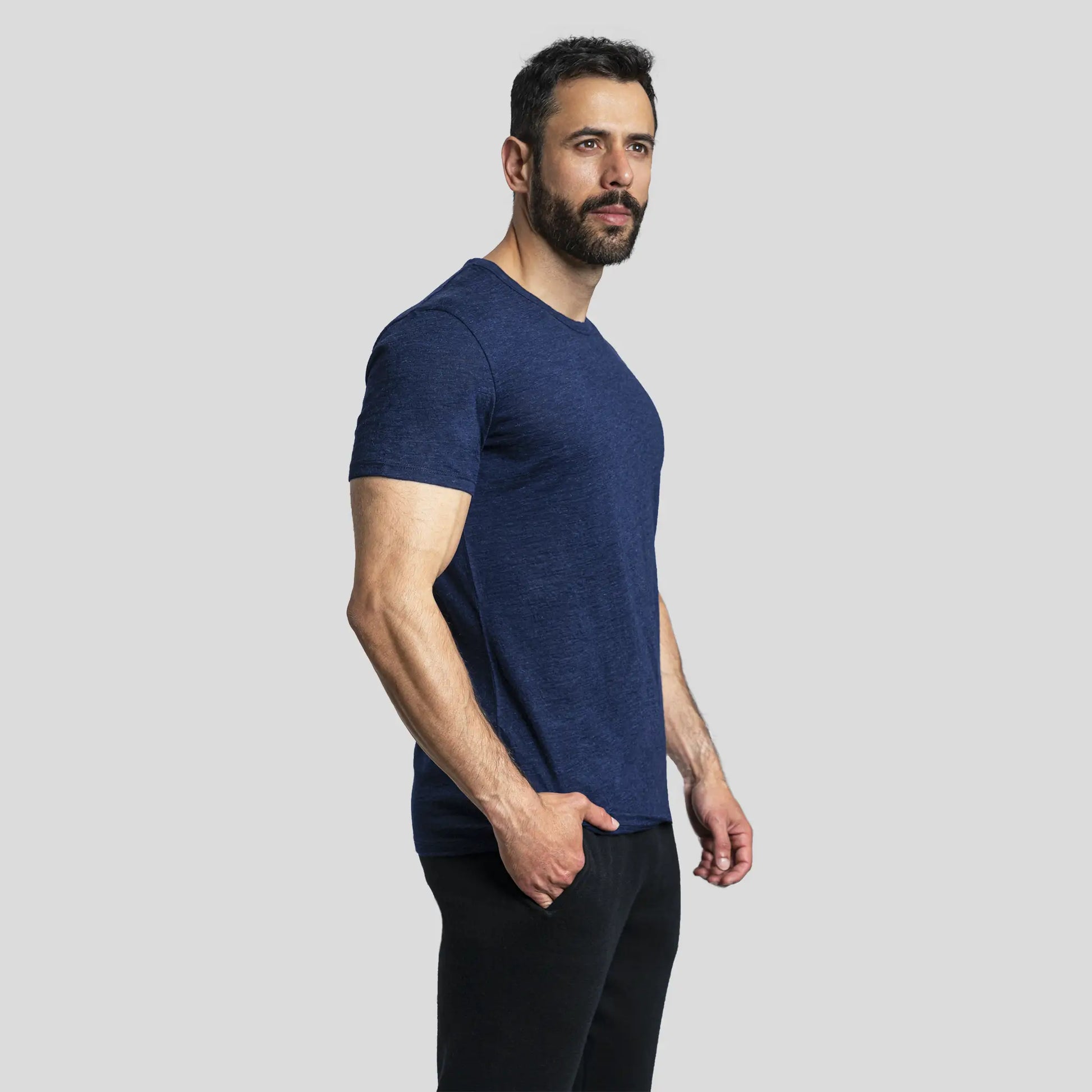 Men's Alpaca Wool T-Shirt: 160 Ultralight Crew Neck color Navy Blue