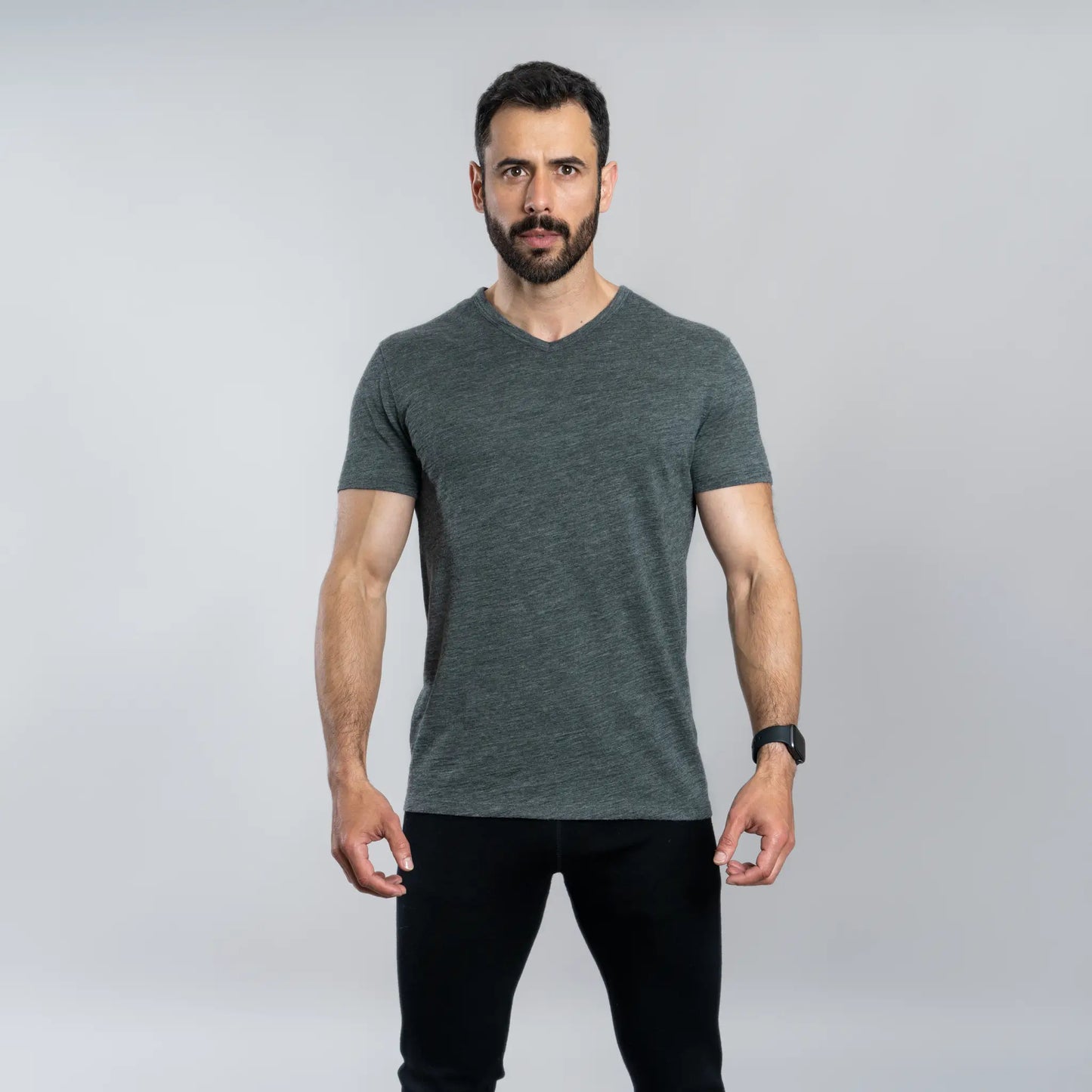 Men's Alpaca Wool Shirt: 160 Ultralight V-Neck color Gray