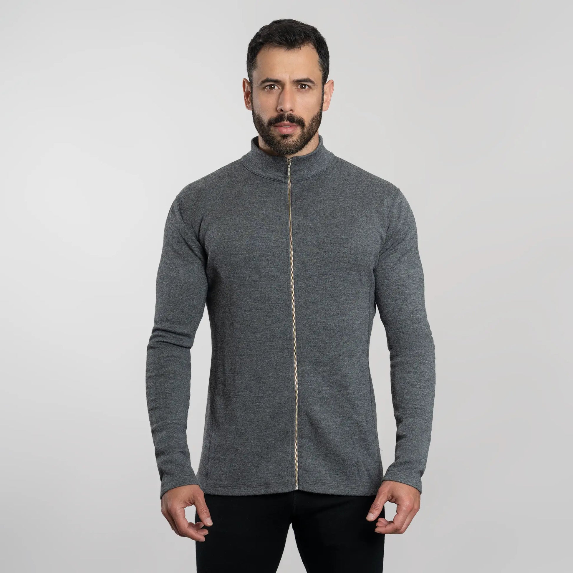 Men's Alpaca Wool Fleece Jacket: 420 Midweight Full-Zip color Gray