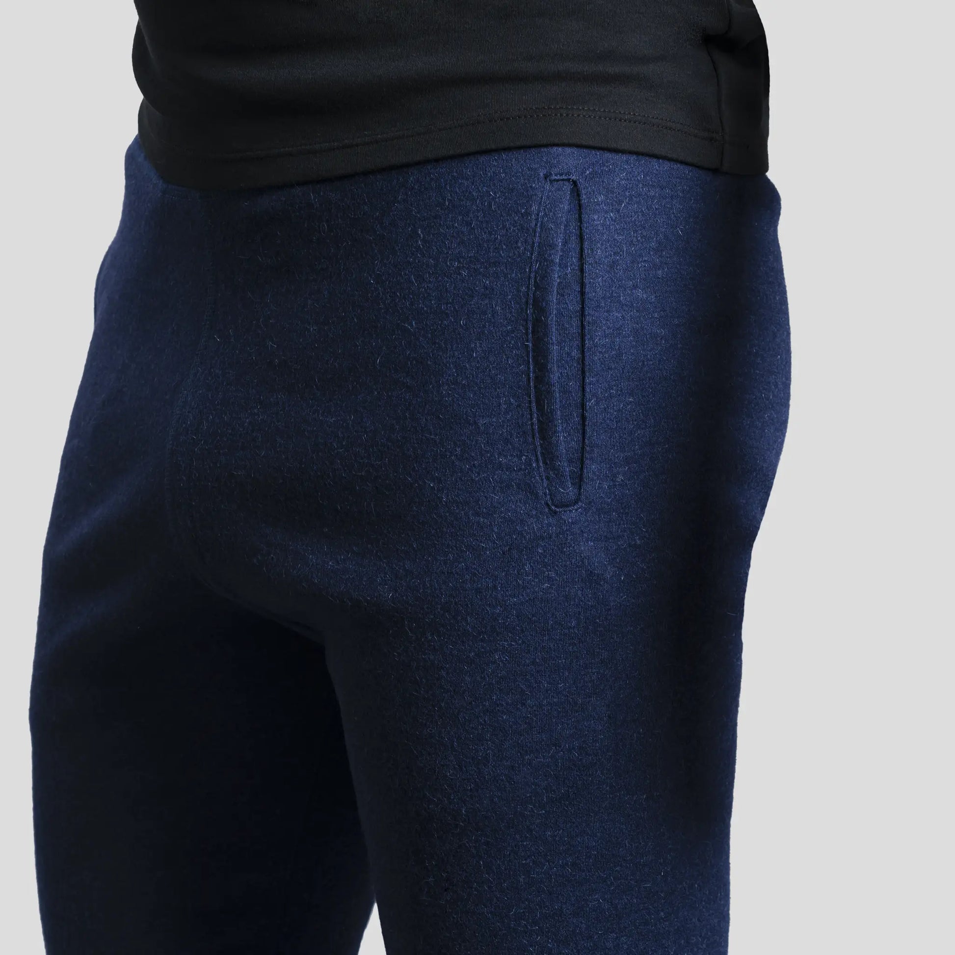 Men's Alpaca Wool Jogging Bottoms: 420 Midweight color Navy Blue