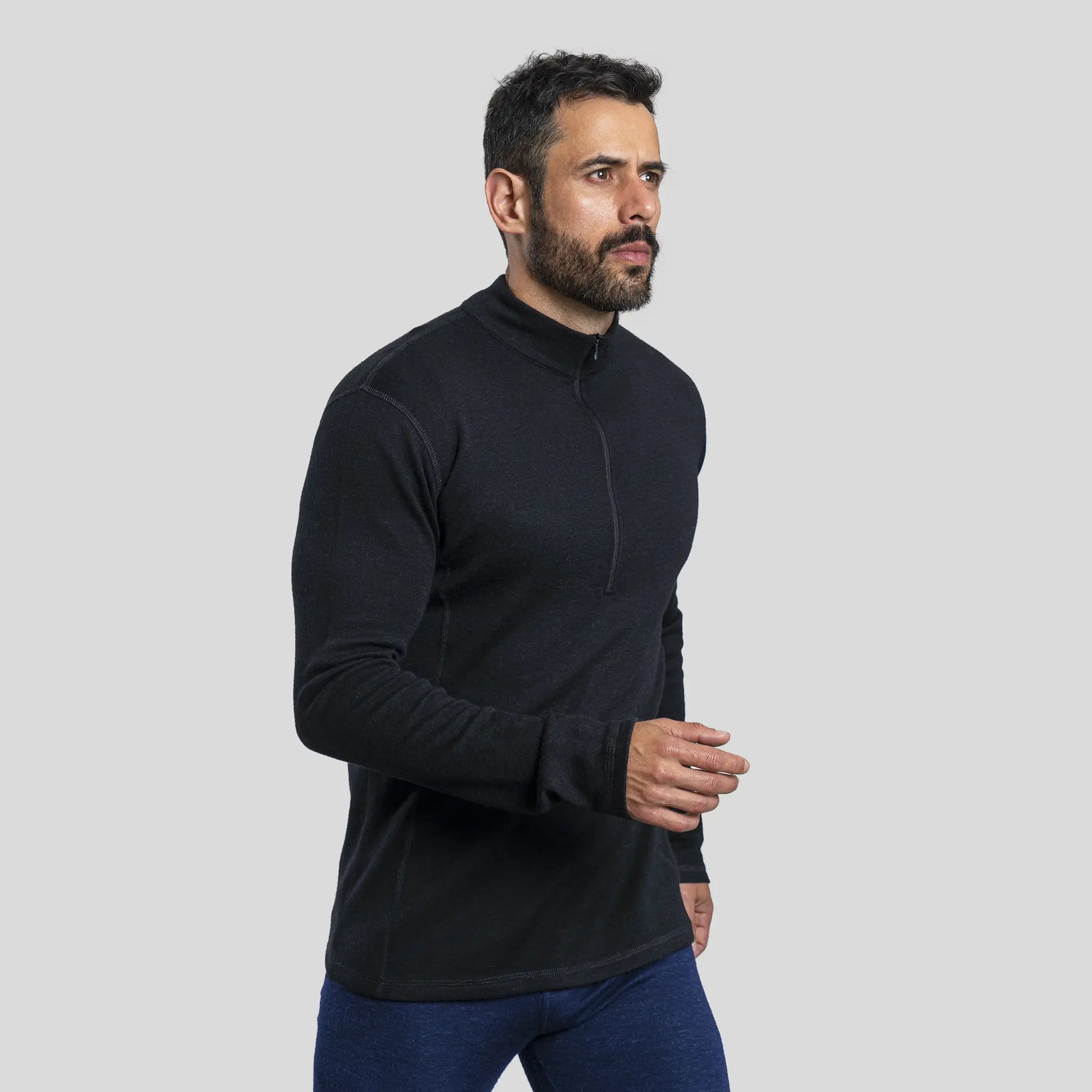 Men's Alpaca Wool Base Layer: 300 Lightweight Half-Zip color Black