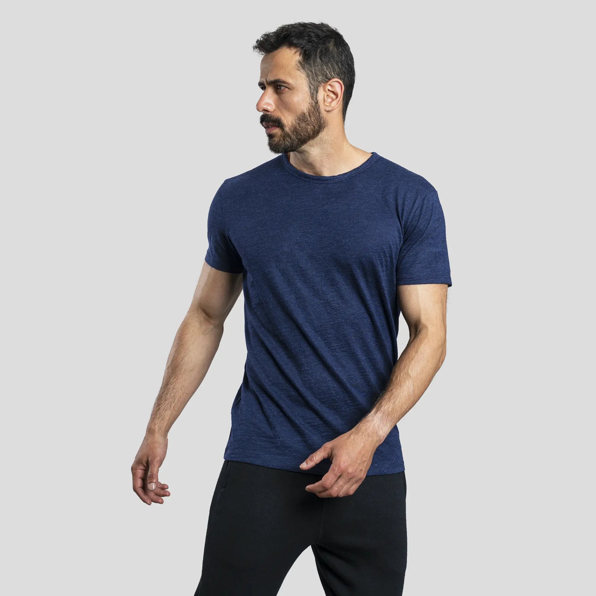 Men's Alpaca Wool T-Shirt: 160 Ultralight Crew Neck color Navy Blue