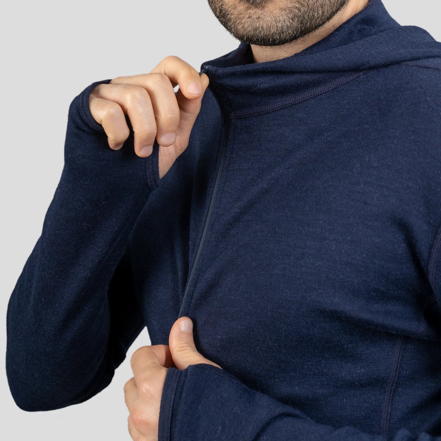 Men's Alpaca Wool Hoodie: 300 Lightweight Half-Zip color Navy Blue