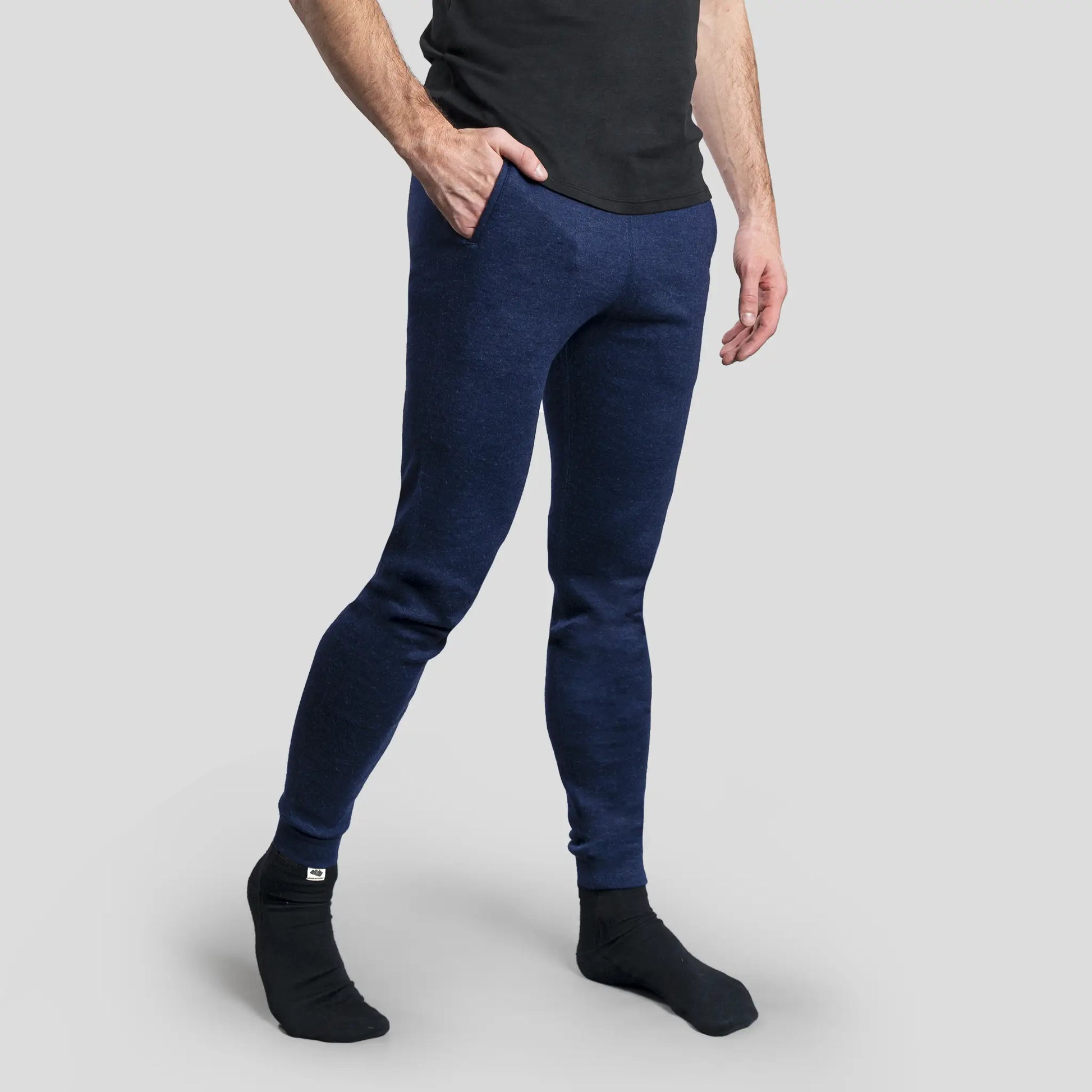 Men's Alpaca Wool Jogging Bottoms: 420 Midweight color Navy Blue