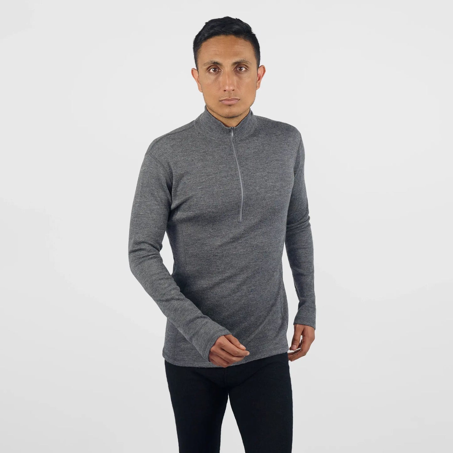 Men's Alpaca Wool Base Layer: 300 Lightweight Half-Zip color Gray