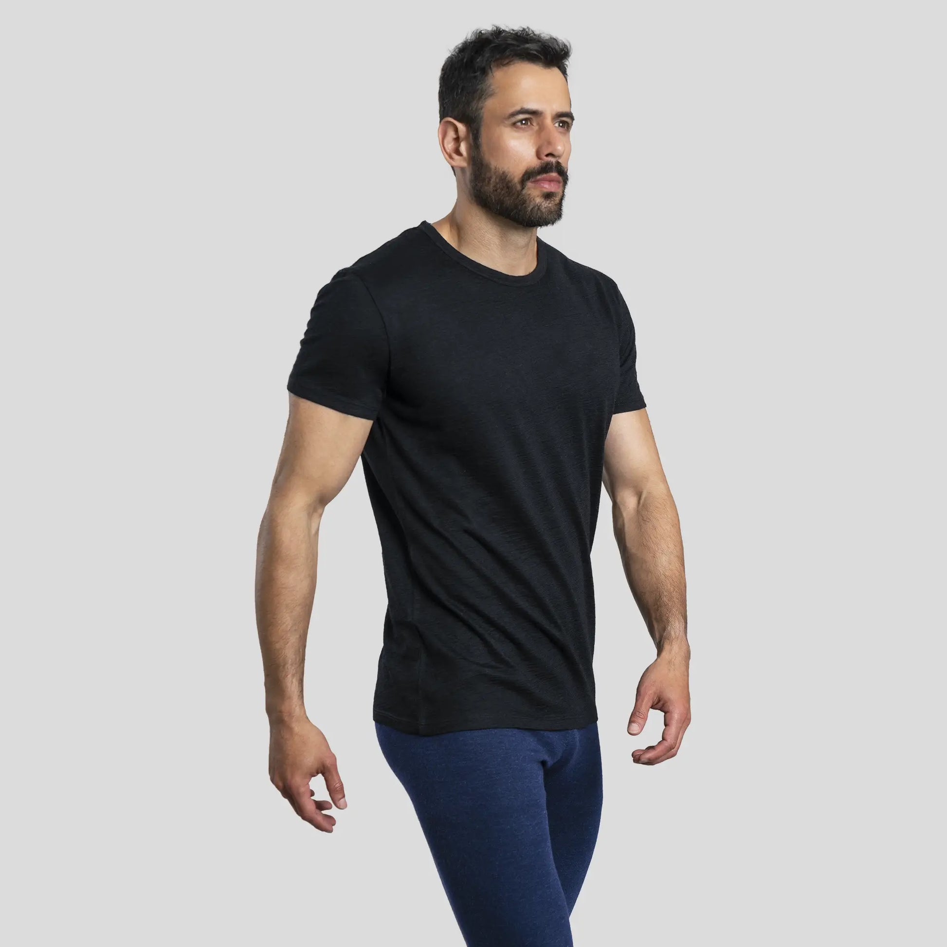 Men's Alpaca Wool T-Shirt: 160 Ultralight Crew Neck color Black