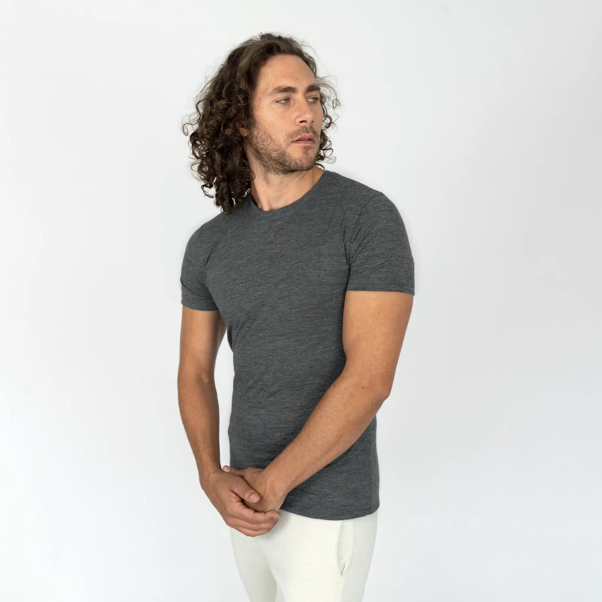 Men's Alpaca Wool T-Shirt: 160 Ultralight Crew Neck color Gray