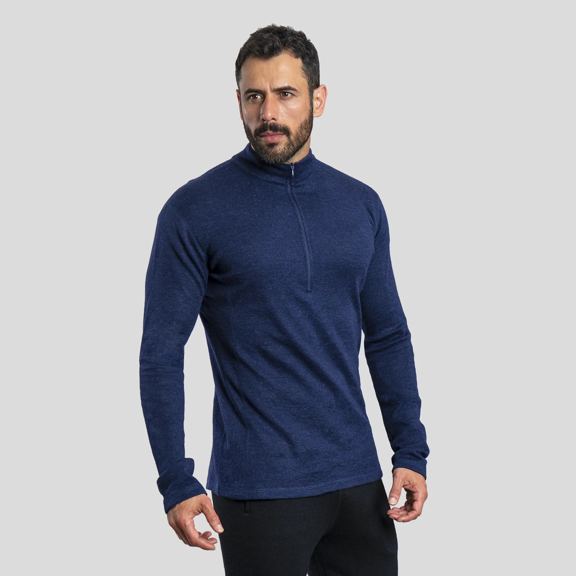 Men's Alpaca Wool Base Layer: 300 Lightweight Half-Zip color Navy Blue