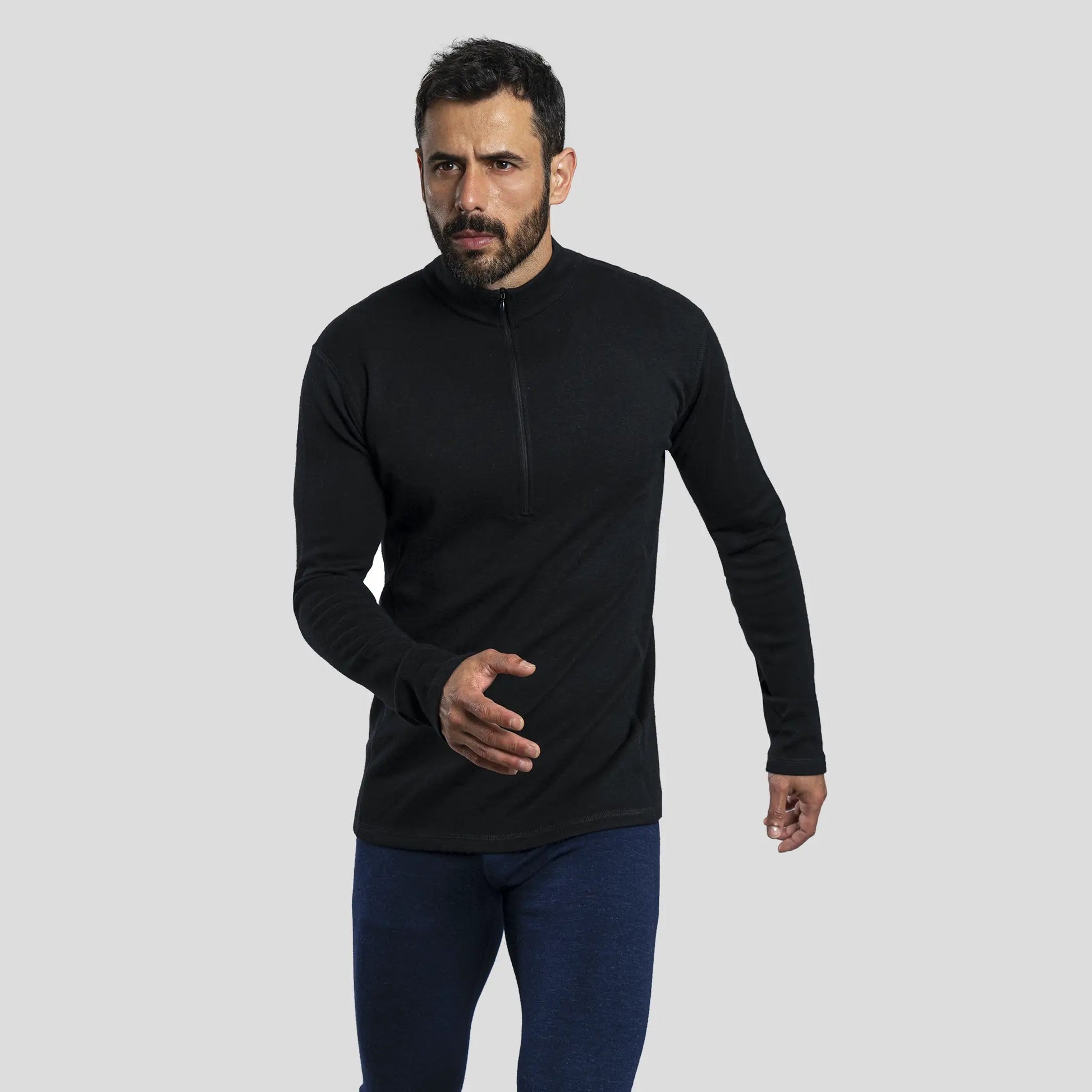 Men's Alpaca Wool Base Layer: 300 Lightweight Half-Zip color Black