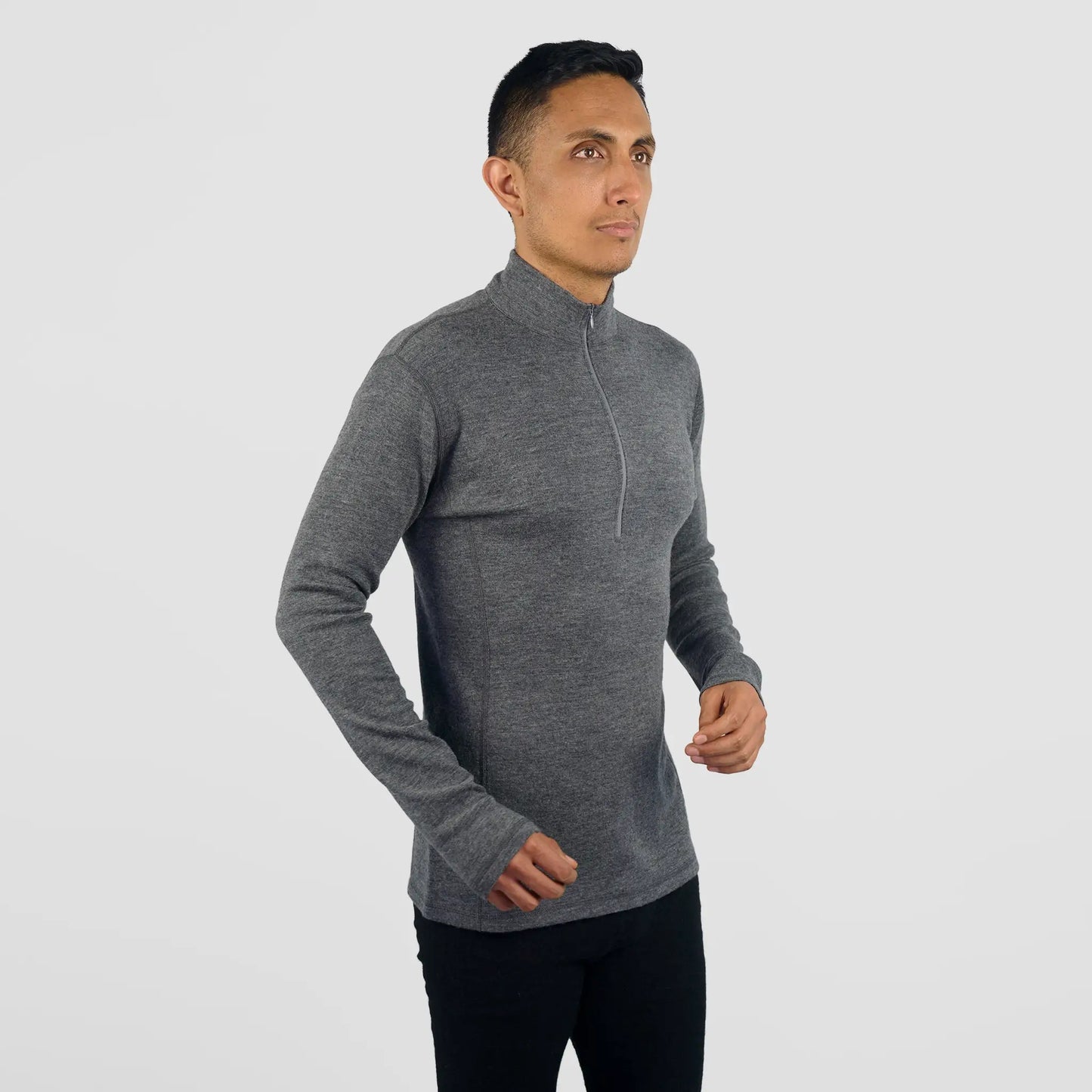 Men's Alpaca Wool Base Layer: 300 Lightweight Half-Zip color Gray