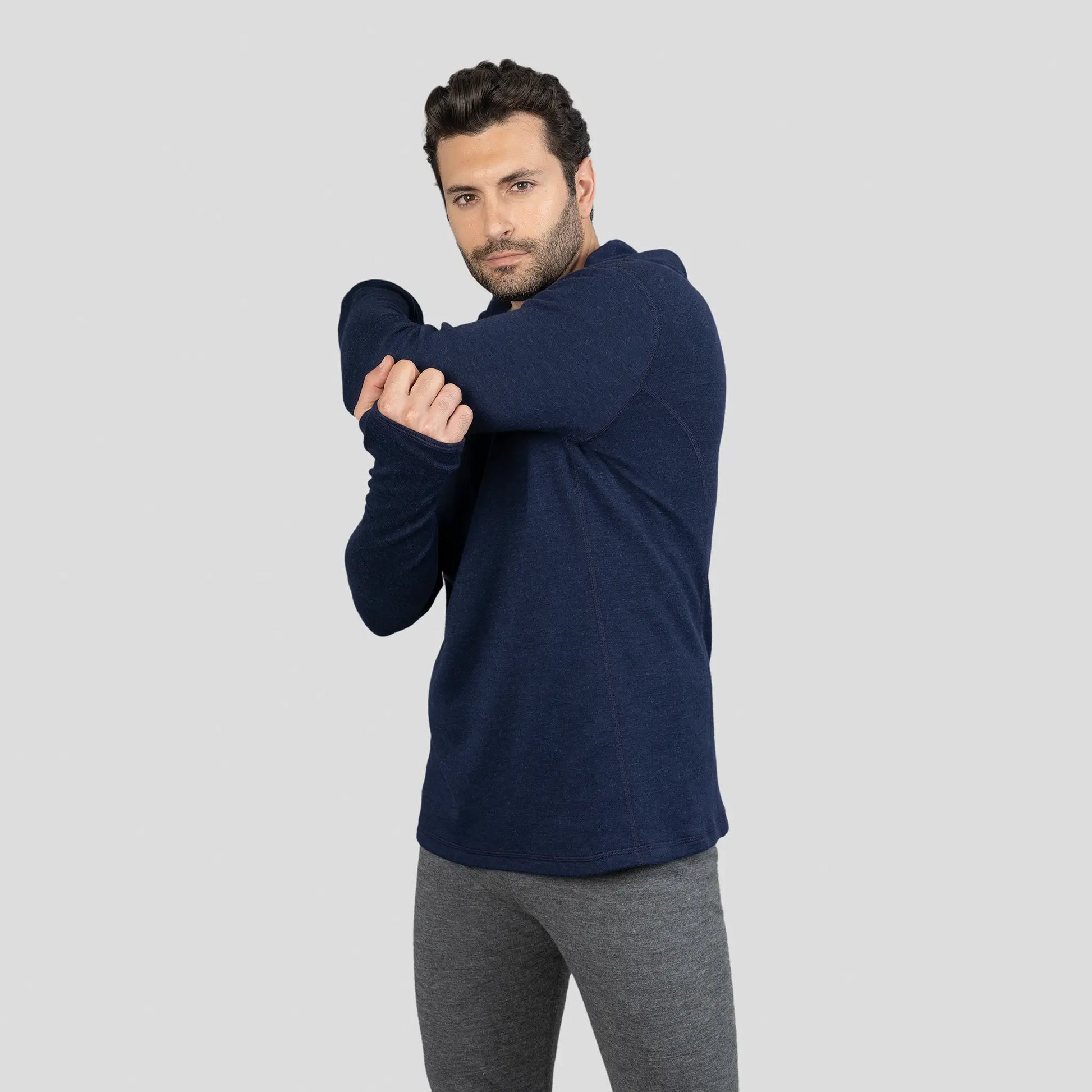 Men's Alpaca Wool Hoodie: 300 Lightweight Half-Zip color Navy Blue