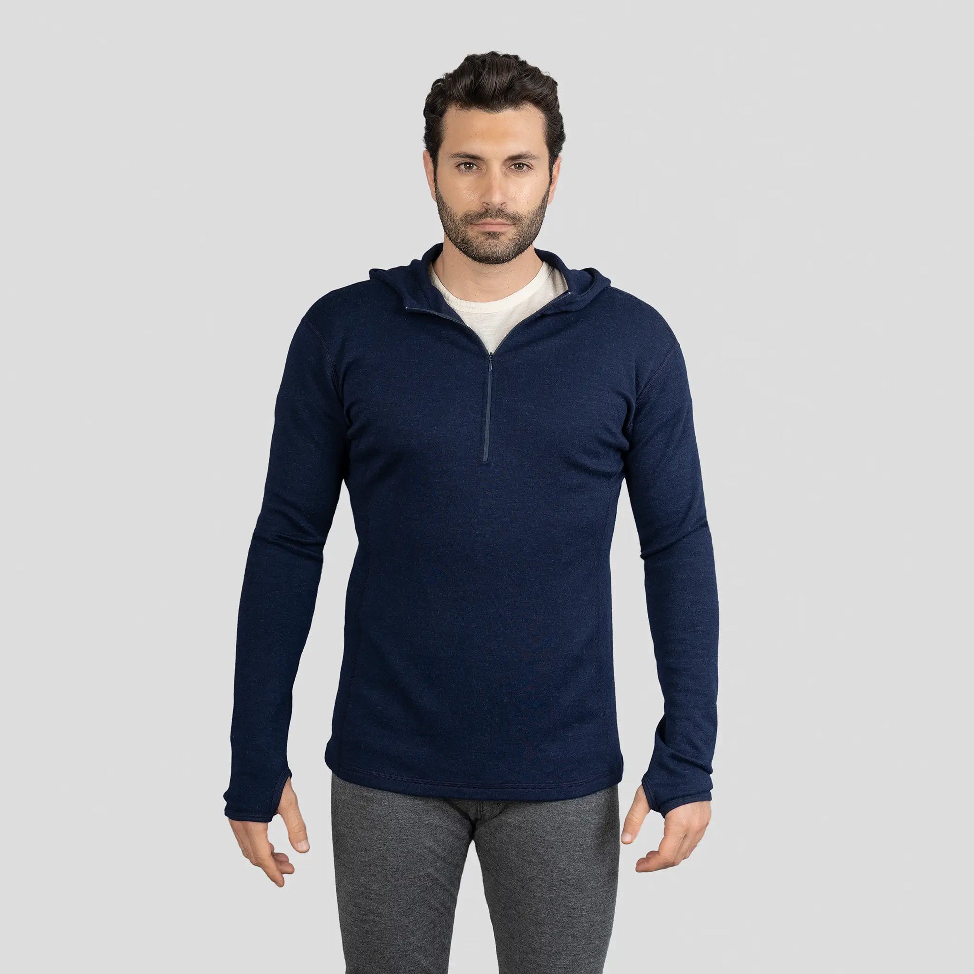 Men's Alpaca Wool Hoodie: 300 Lightweight Half-Zip color Navy Blue