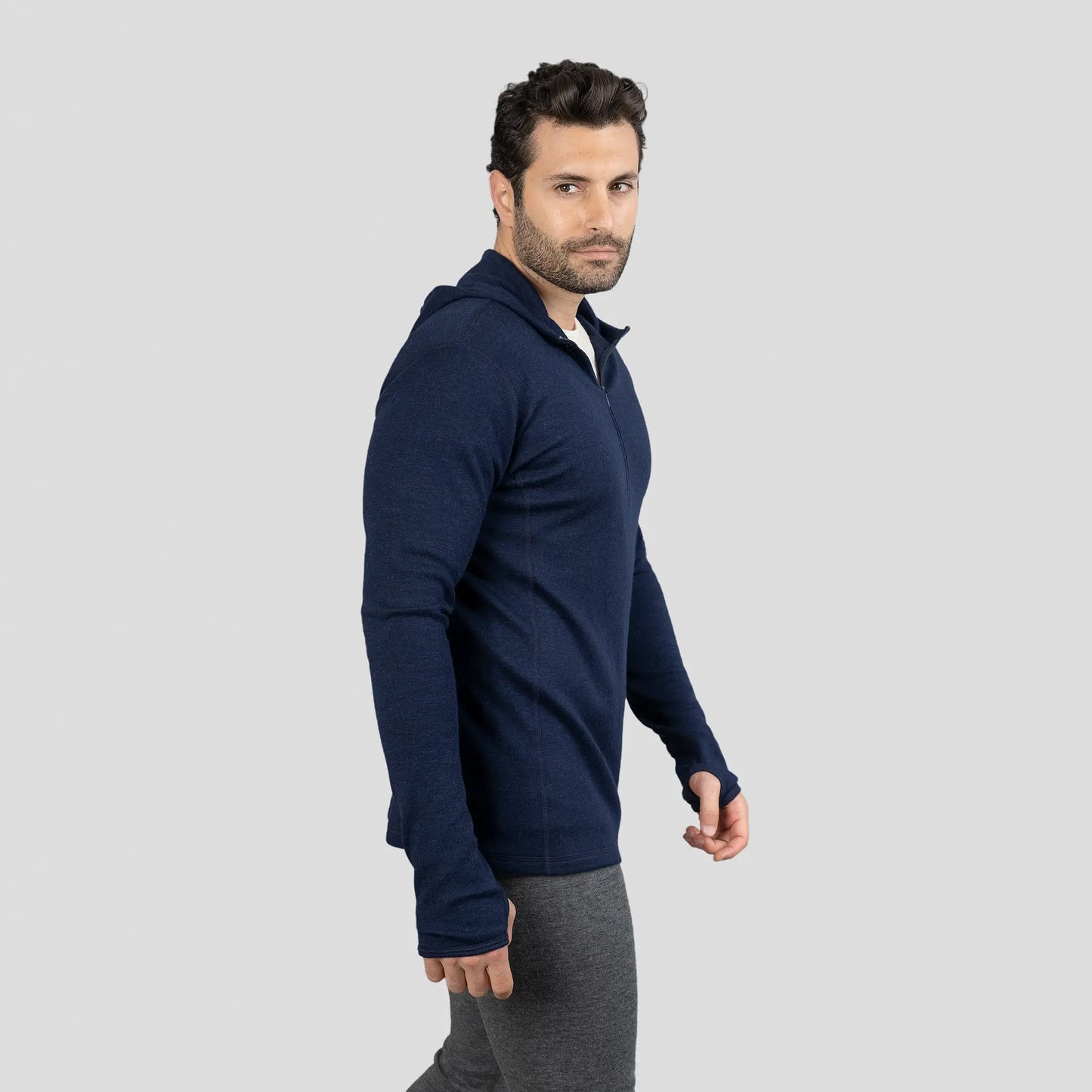 Men's Alpaca Wool Hoodie: 300 Lightweight Half-Zip color Navy Blue