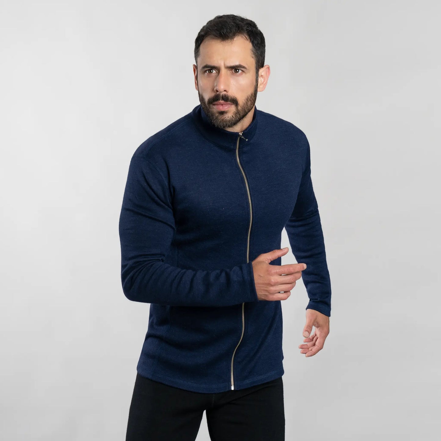 Men's Alpaca Wool Fleece Jacket: 420 Midweight Full-Zip color Navy Blue