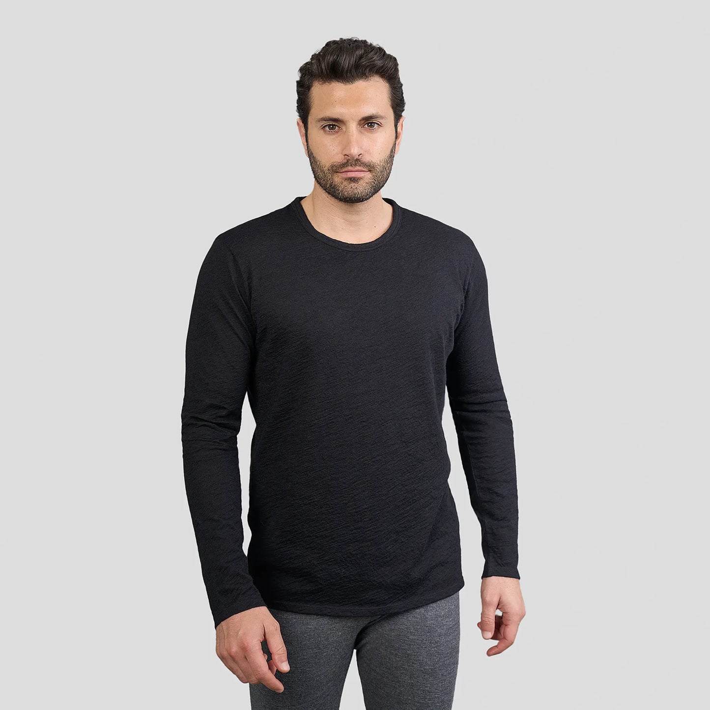 Men's Alpaca Wool Long Sleeve Base Layer: 160 Ultralight color Black