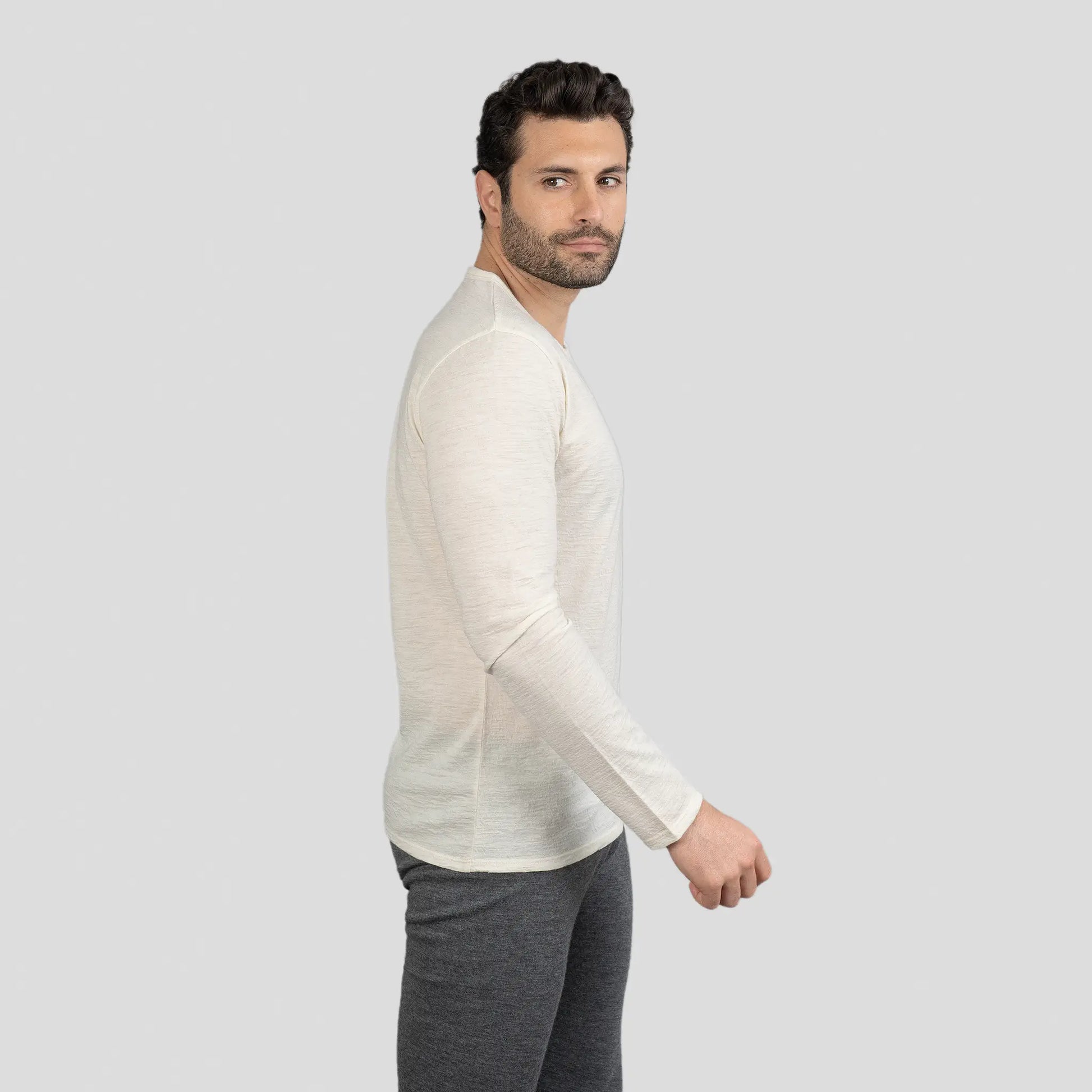 Men's Alpaca Wool Long Sleeve Base Layer: 160 Ultralight color Natural White