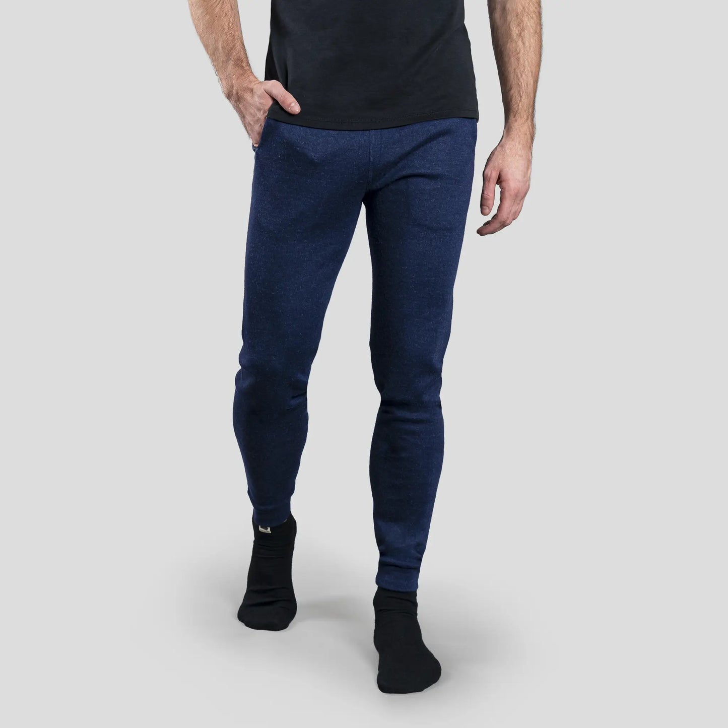 Men's Alpaca Wool Jogging Bottoms: 420 Midweight color Navy Blue