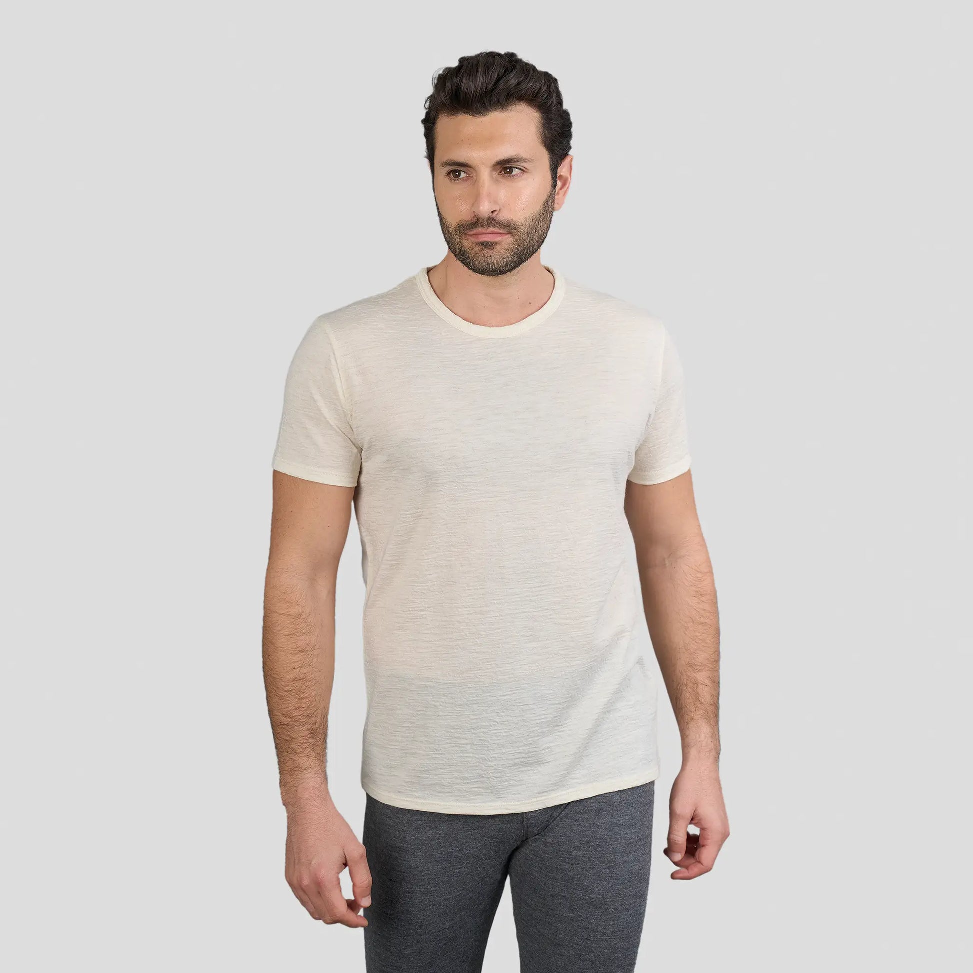 Men's Alpaca Wool T-Shirt: 160 Ultralight Crew Neck color Natural White