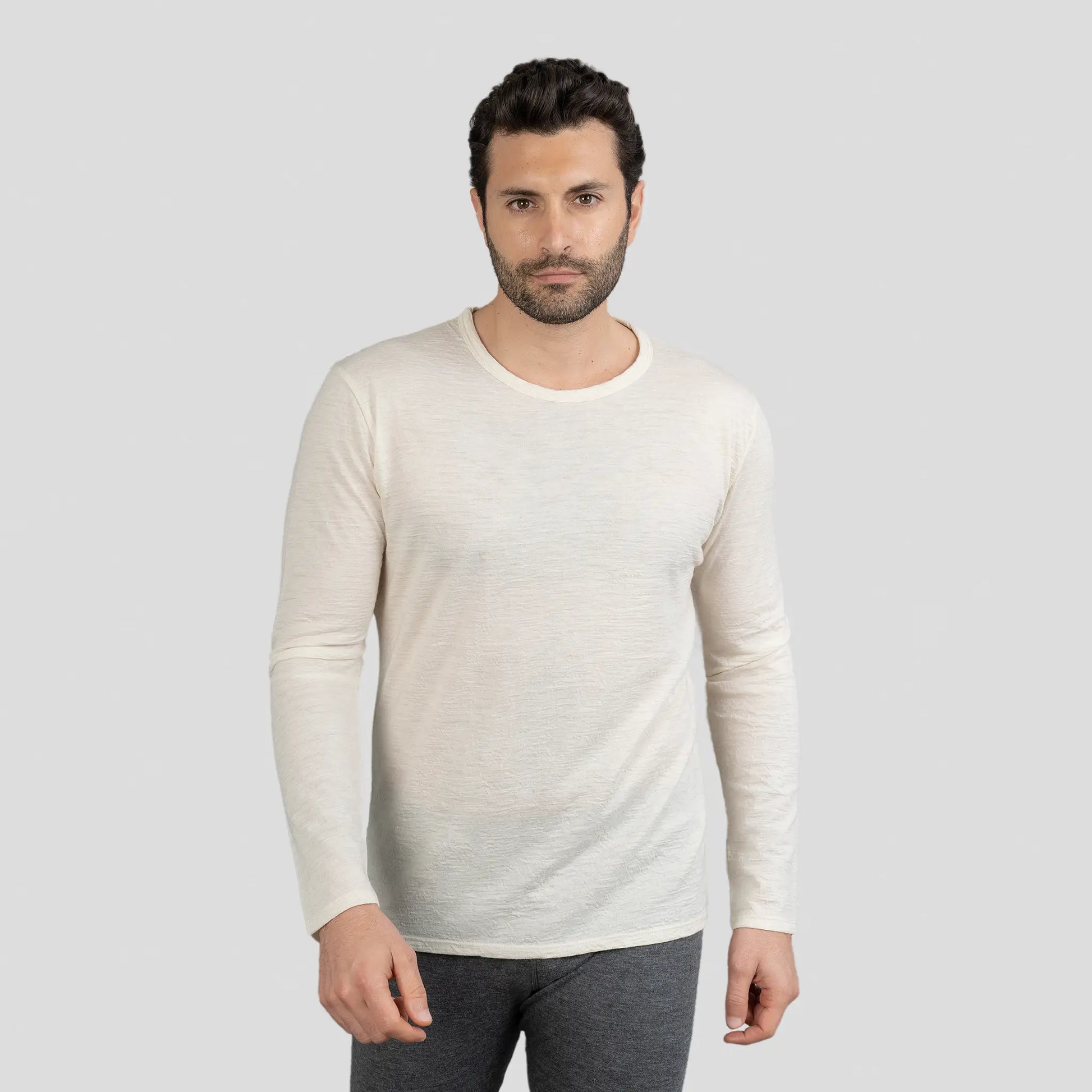 Men's Alpaca Wool Long Sleeve Base Layer: 160 Ultralight color Natural White