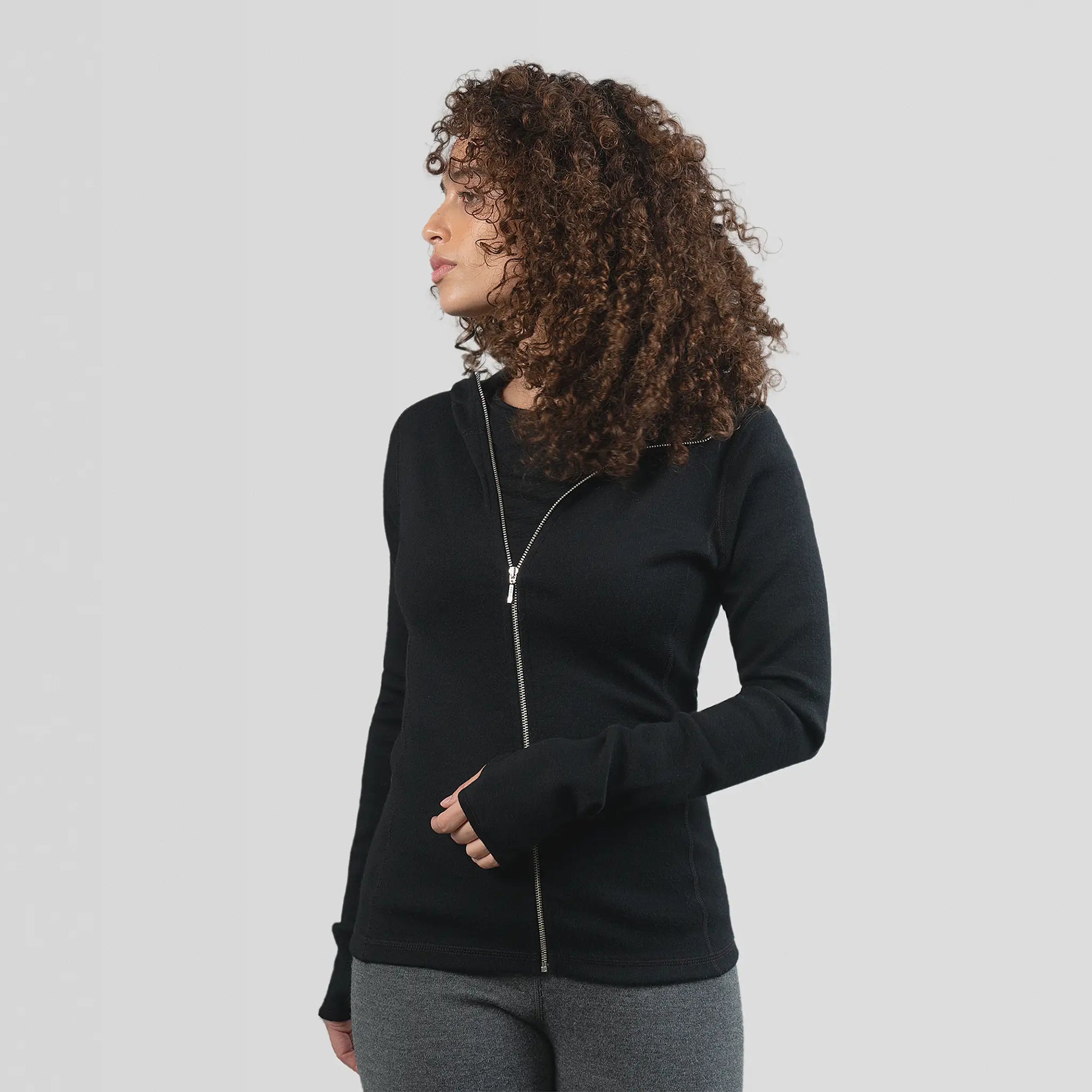  womens breathable hoodie jacket full zip color black