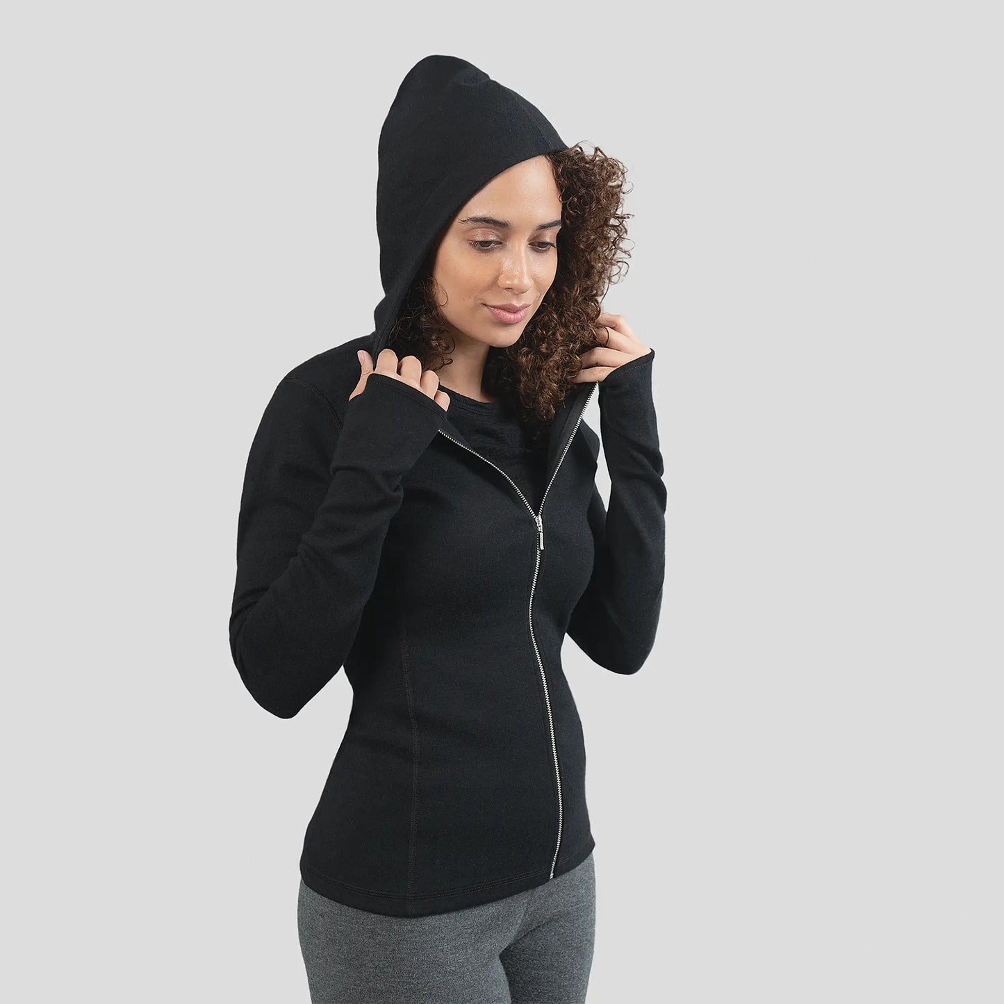  womens fast drying hoodie jacket full zip color black 