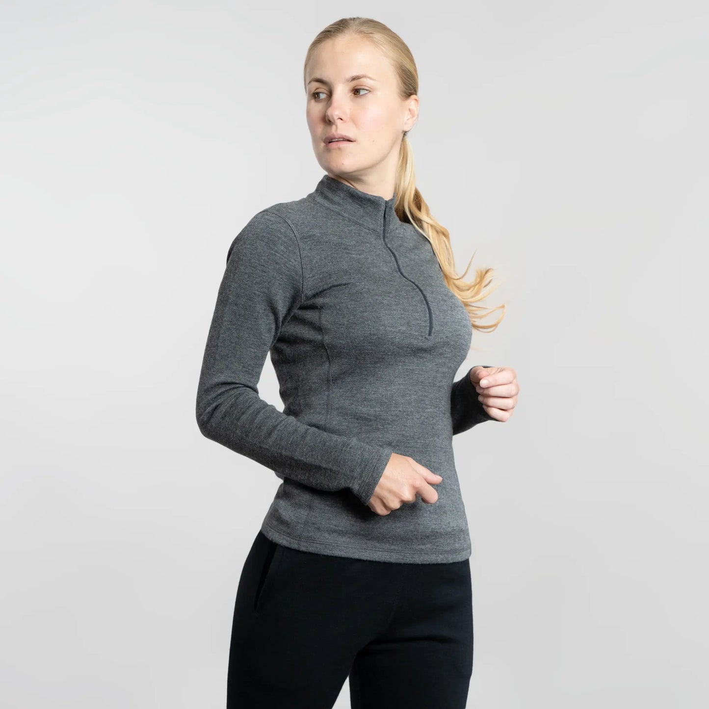 womens highly breathable baselayer half zip color gray