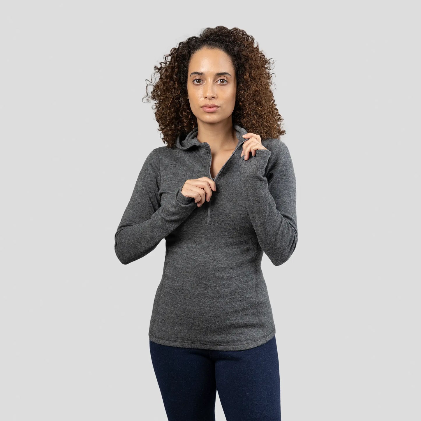 womens single origin baselayer hoodie halfzip color gray